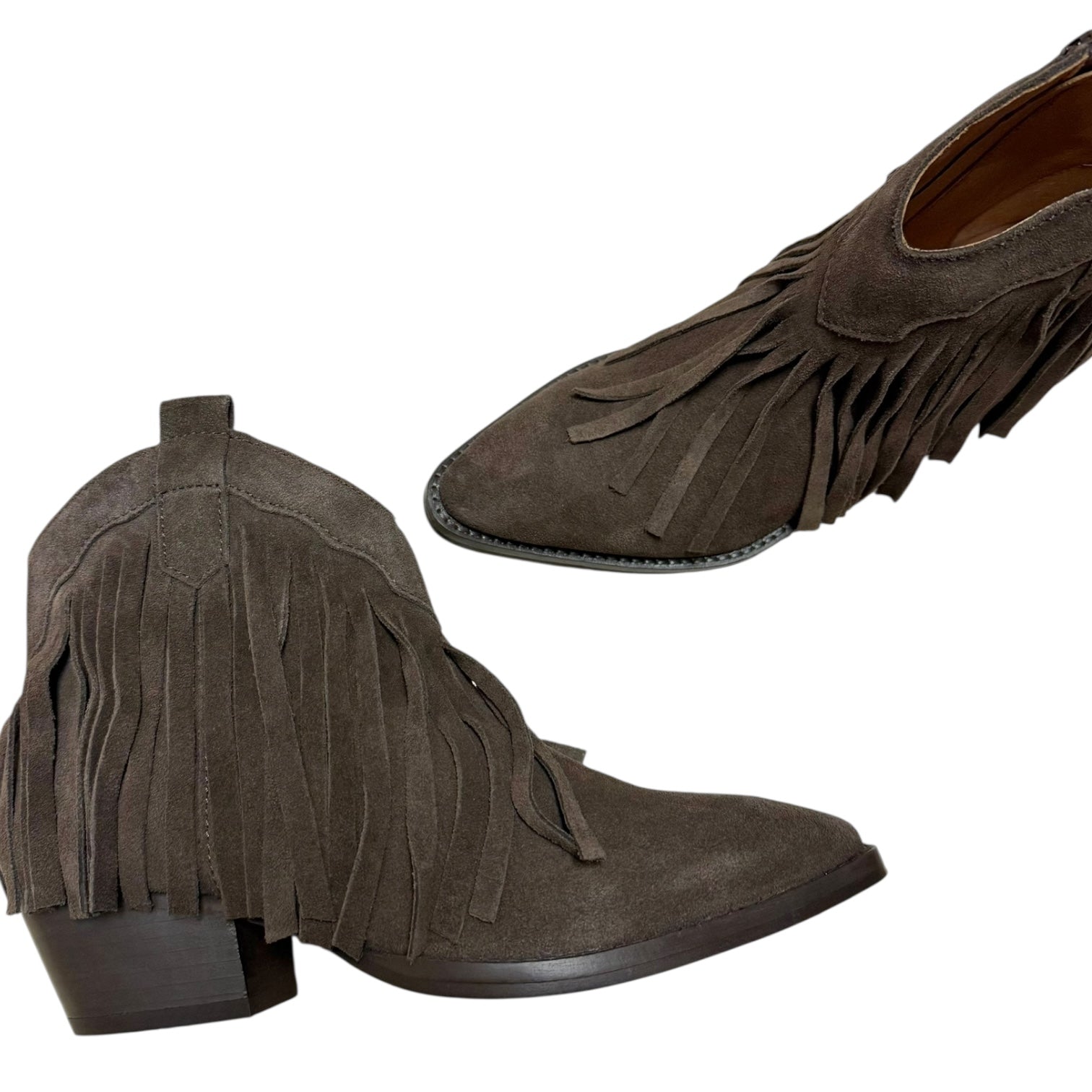 Fringe Ankle Boot DK. Brown Suede