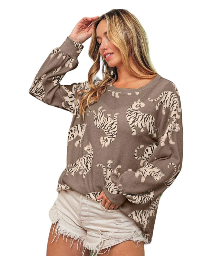 Tiger Sweater Top Mocha