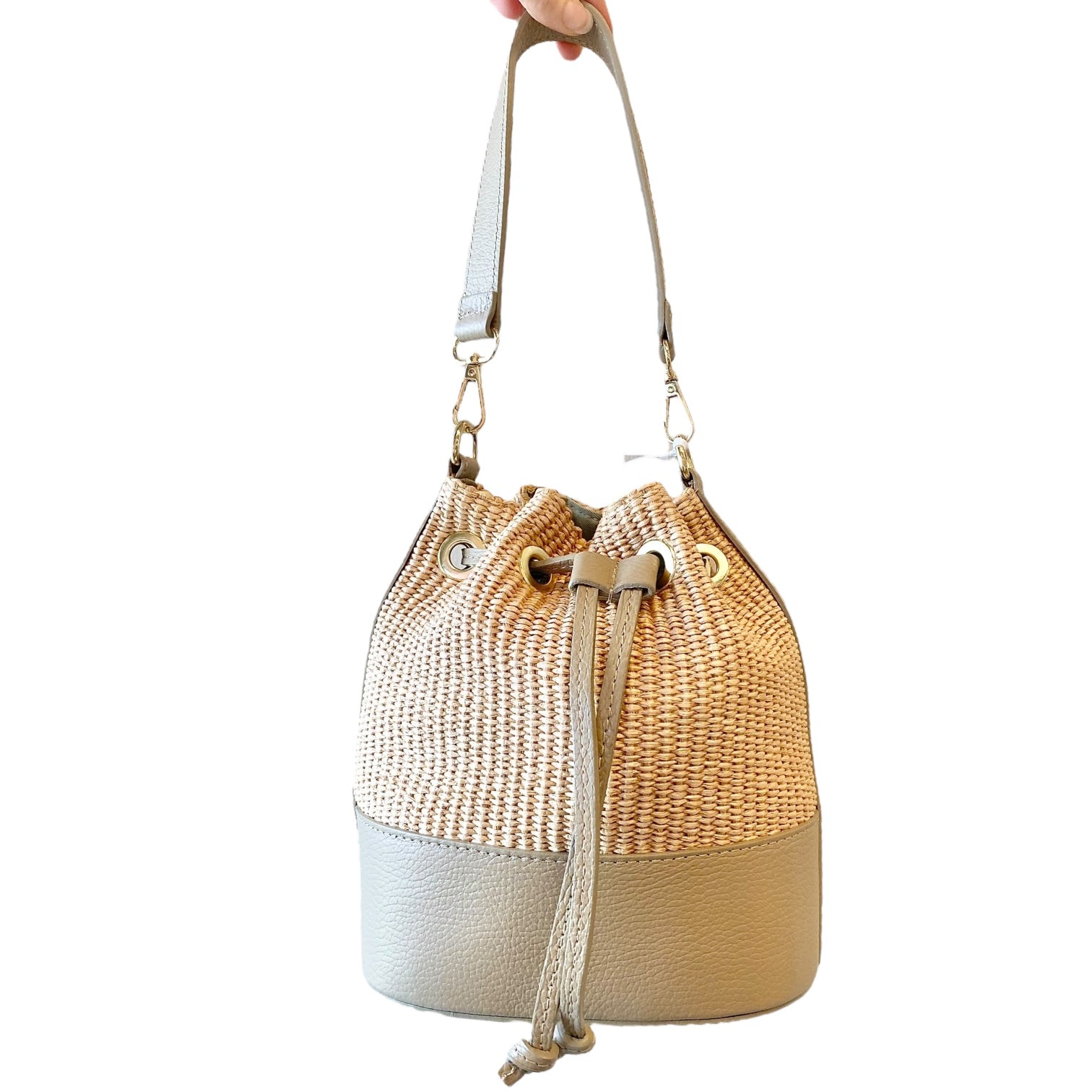 Raffia Leather Bucket Bag