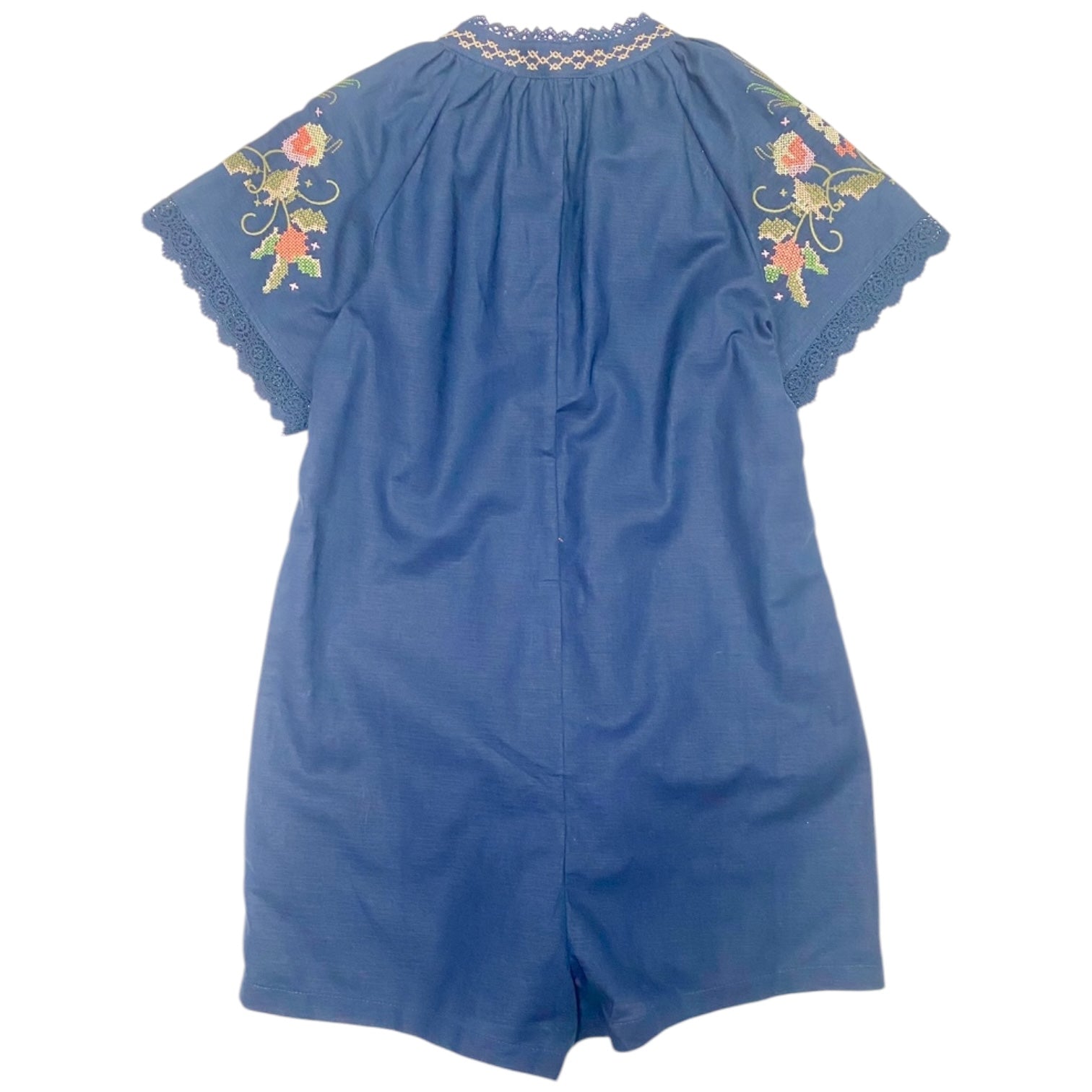 Floral Embroidered Romper Navy