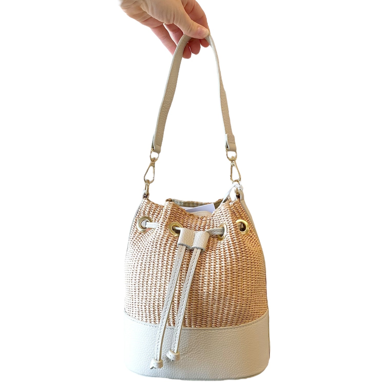 Raffia Leather Bucket Bag