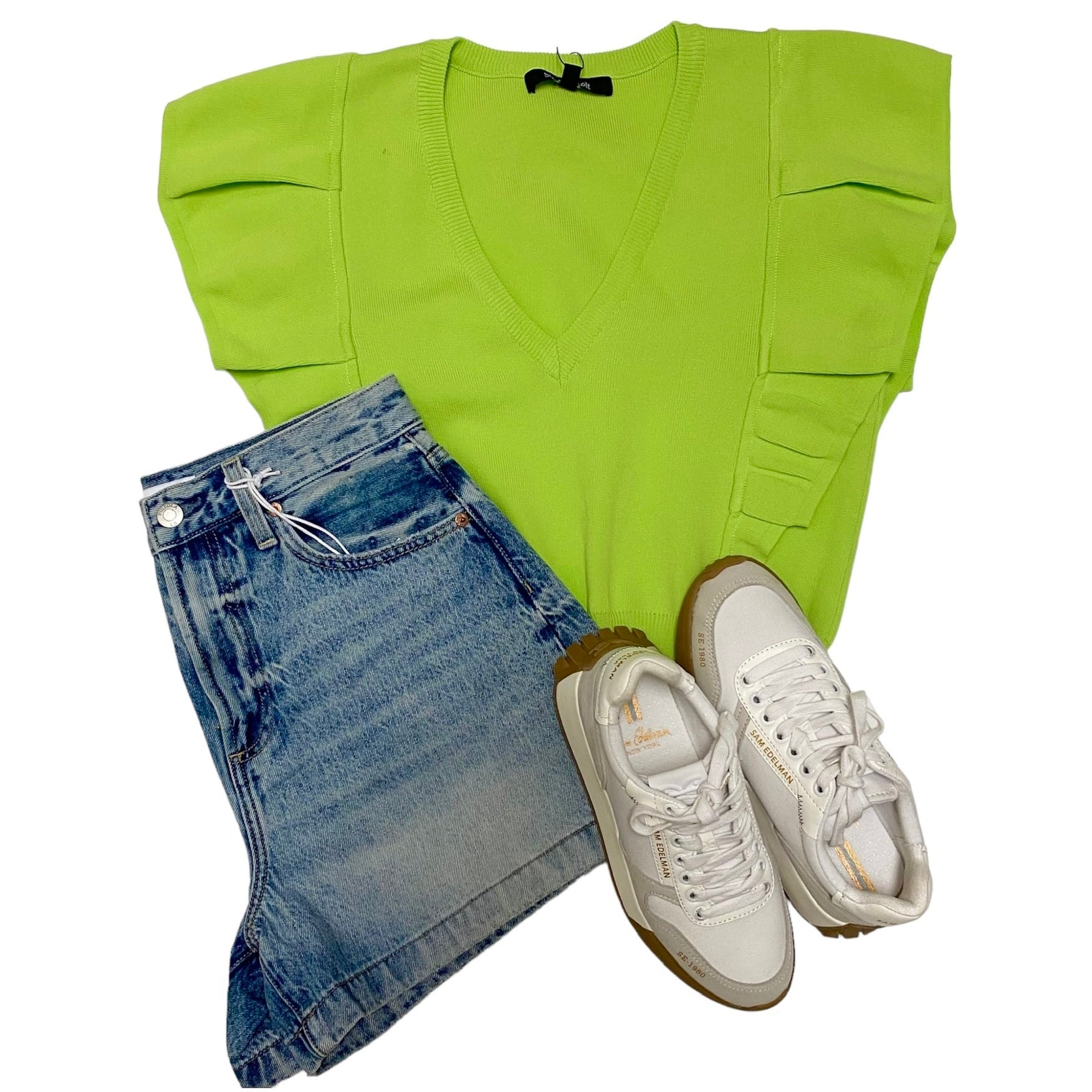 Ruffle Knit Top Lime
