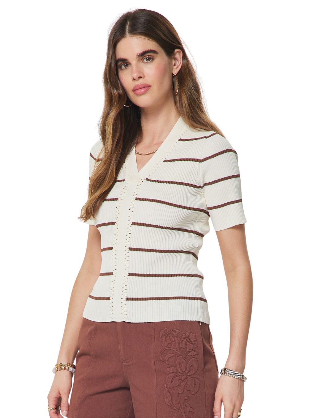 Camilla Top White Brown Stripe