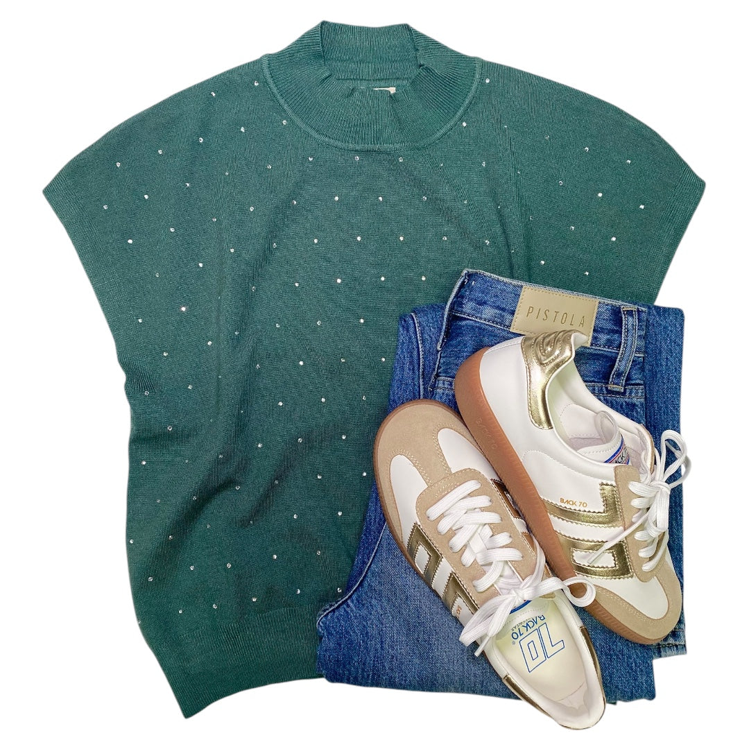 Stormi Rhinestone Mock Neck Sweater Green