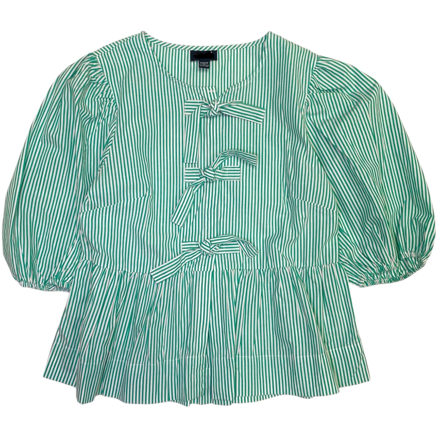 Tally Puff Sleeve Tie Front Top Green