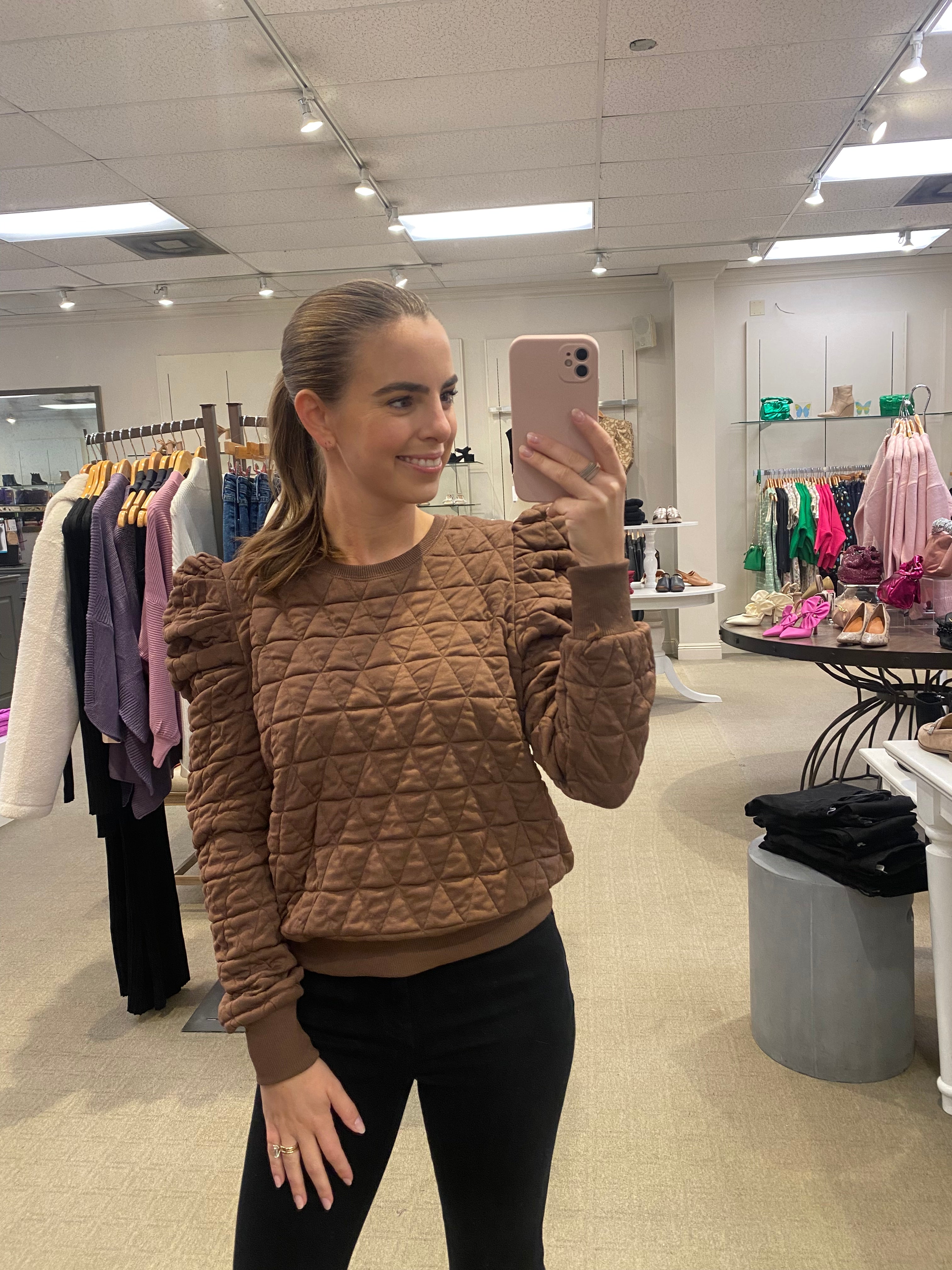 Quilted Sweatshirt Brown