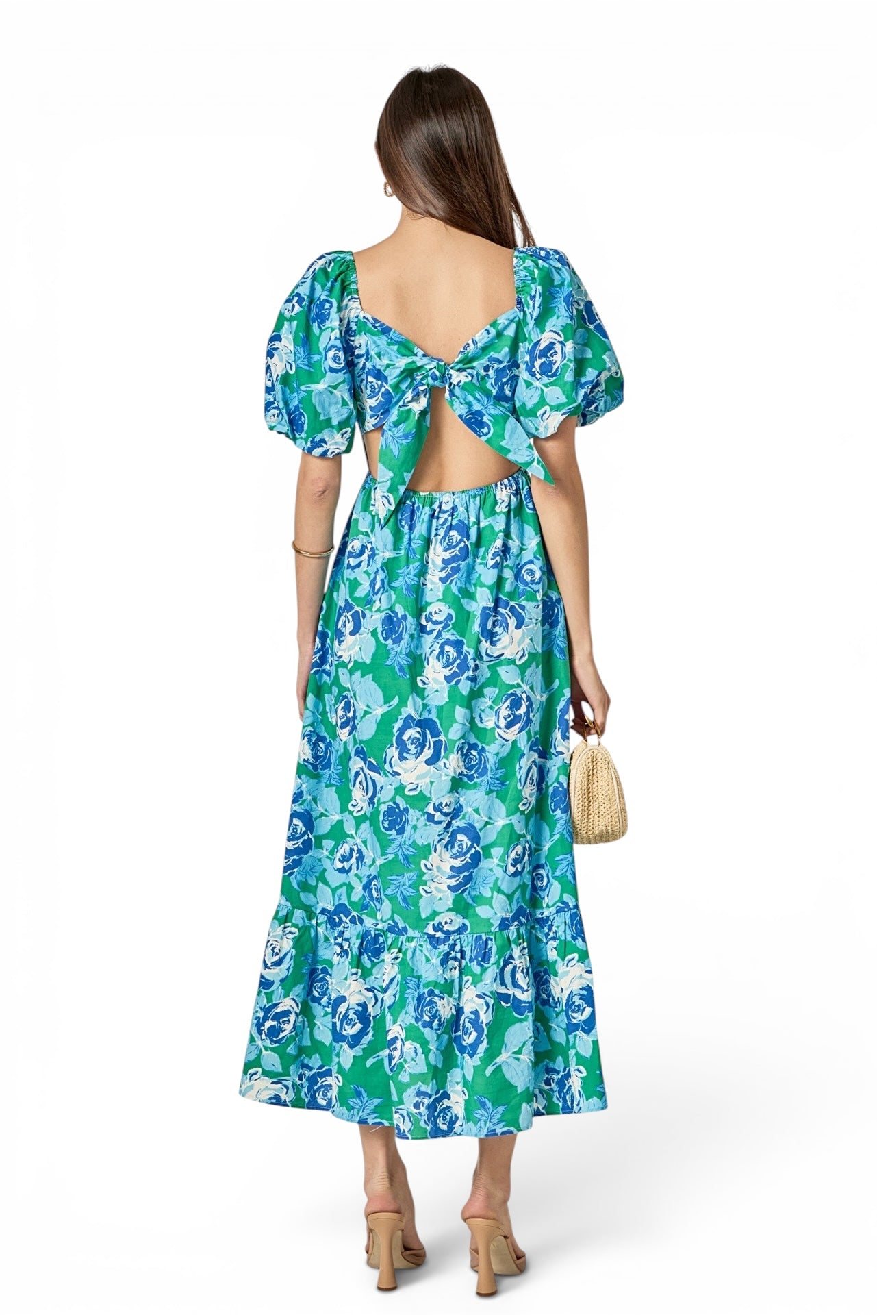 Aven Tie Back Dress Blue/Green Floral