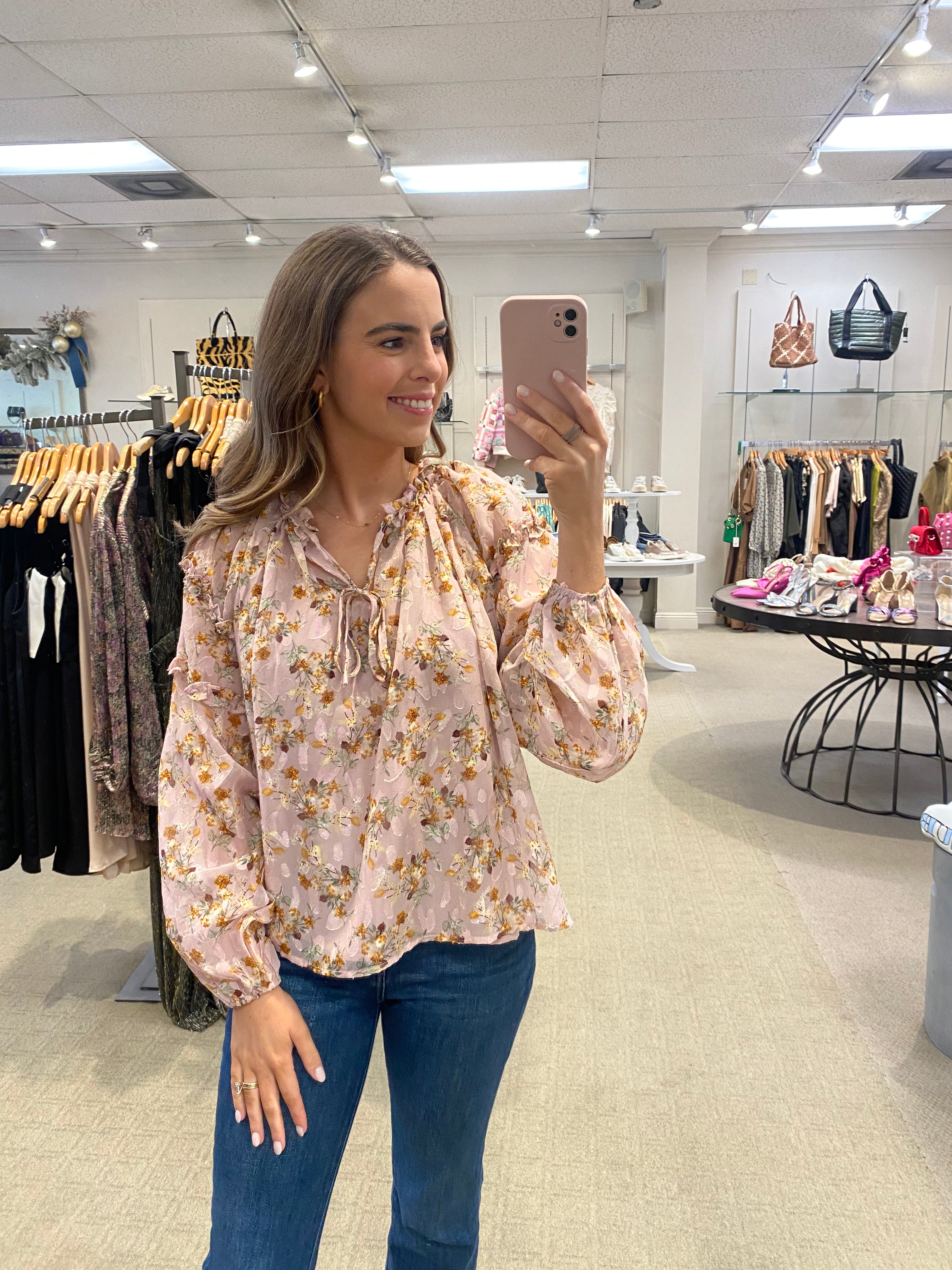 Floral Ruffle Neck Top