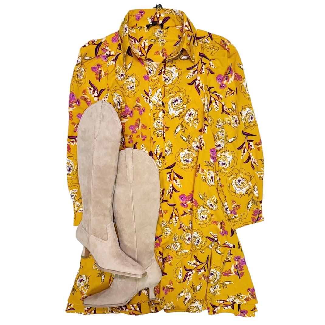 Floral Print Tiered Dress Yellow