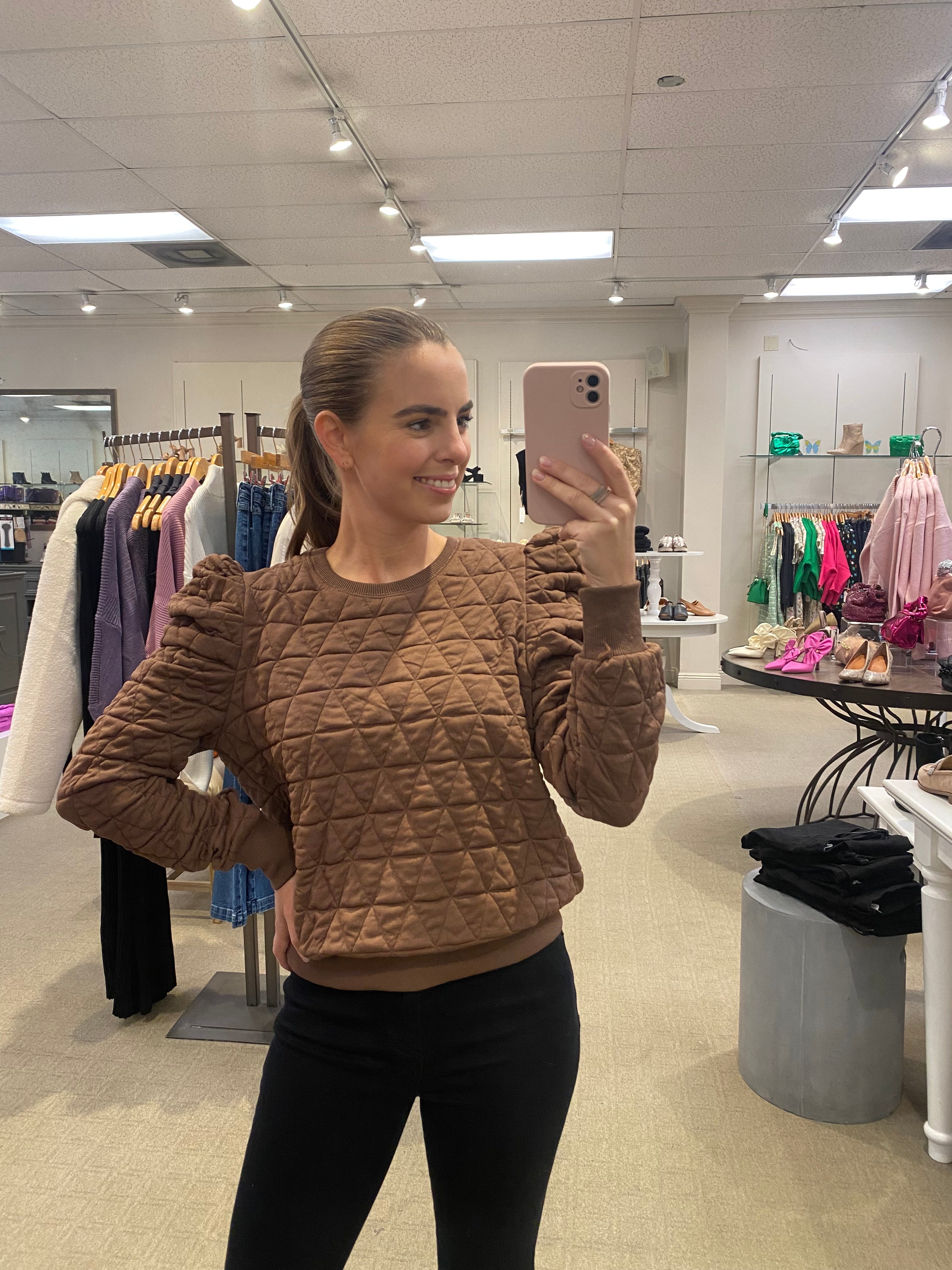 Quilted Sweatshirt Brown