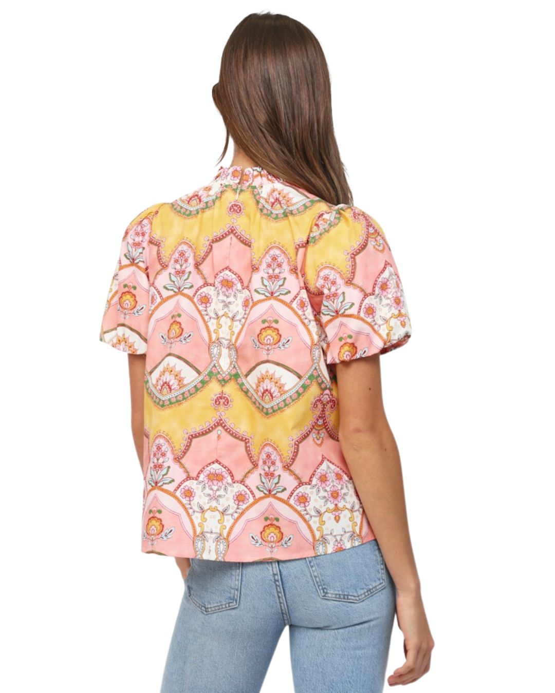 Jennifer High Neck Blouse Peach Multi