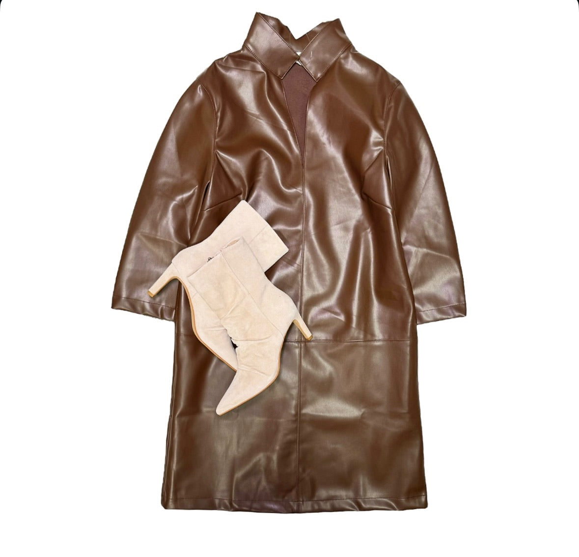 Stand Collar Pleather dress Chocolate