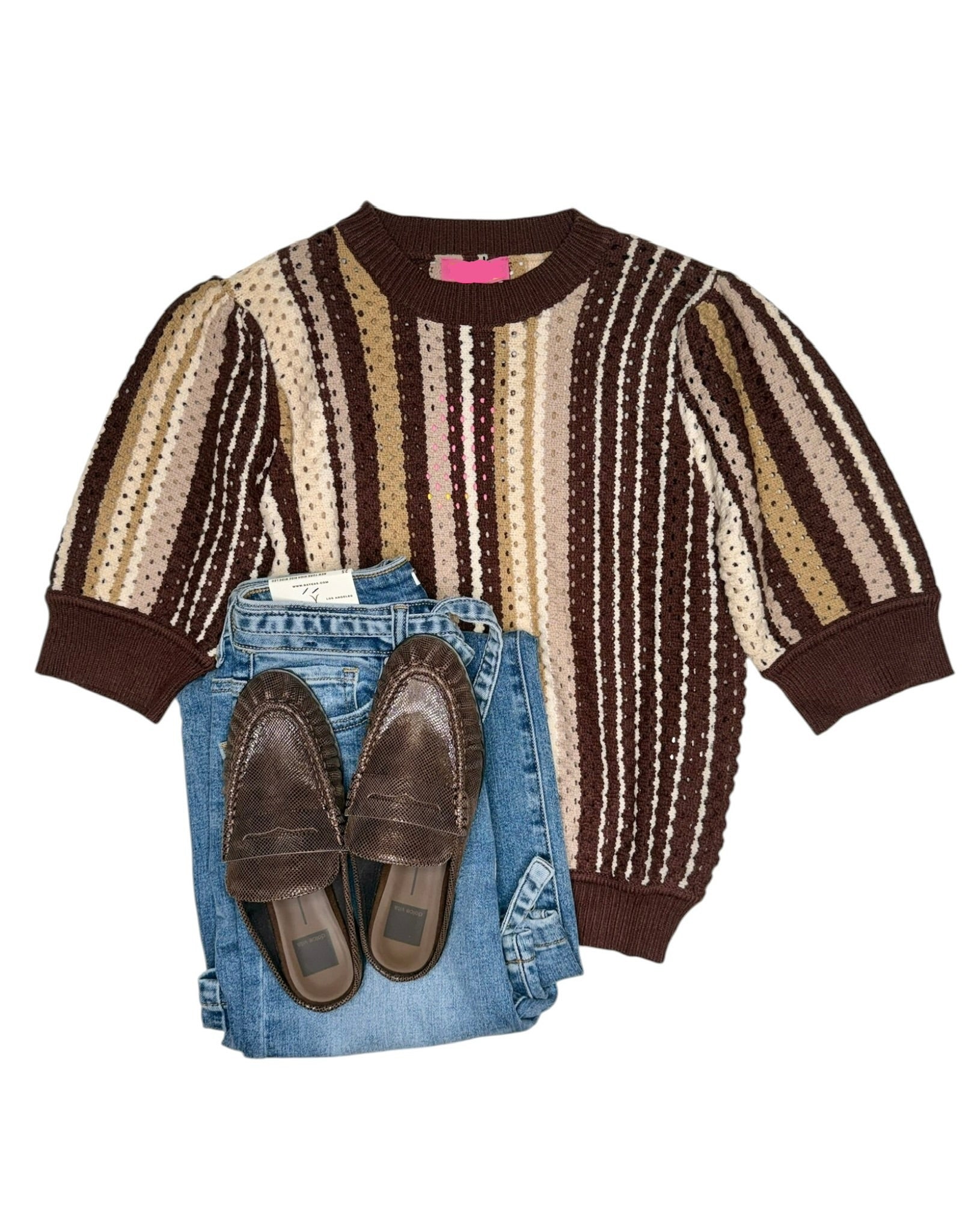 Stripe Knit Top Brown