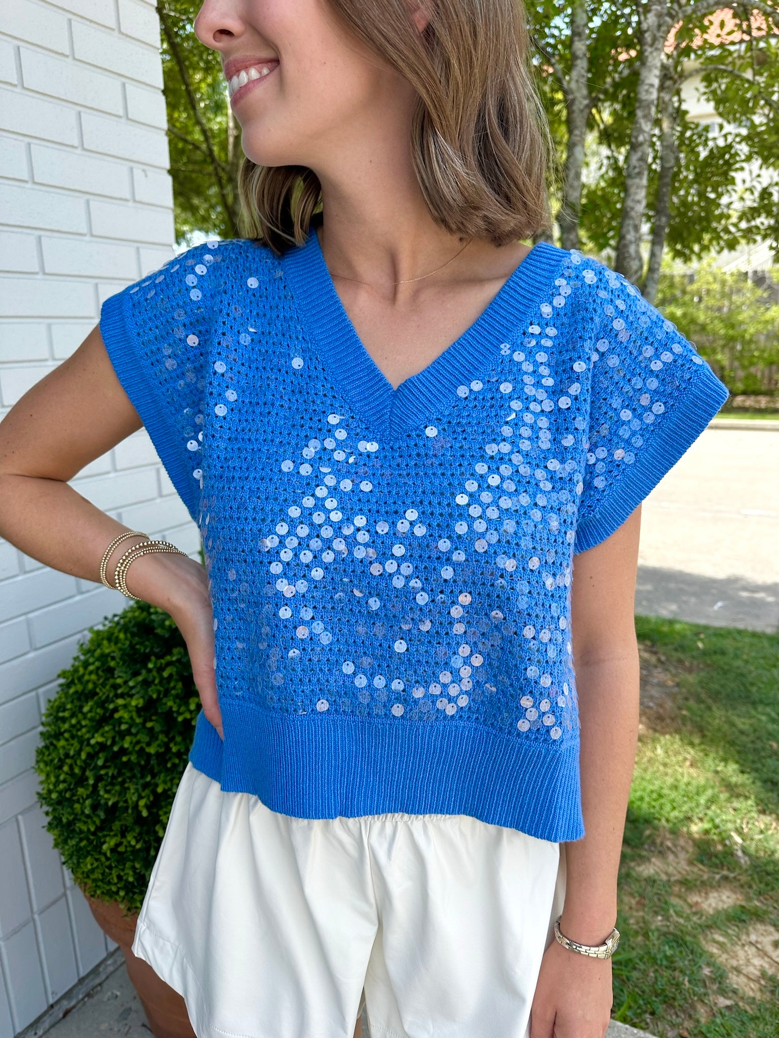 Leah Sequin Sweater Blue