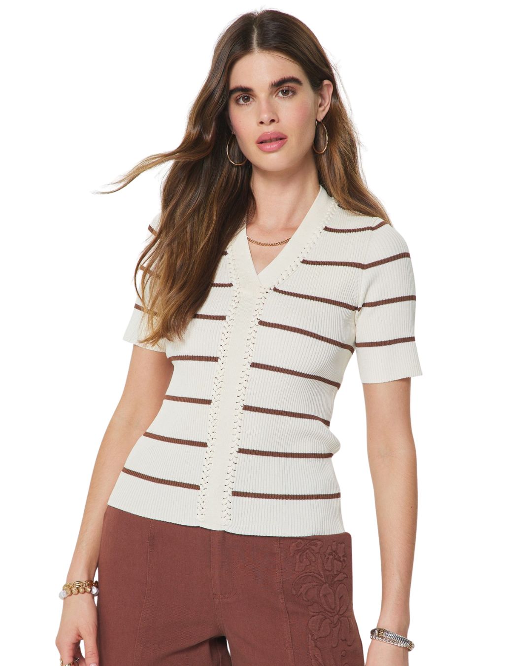 Camilla Top White Brown Stripe
