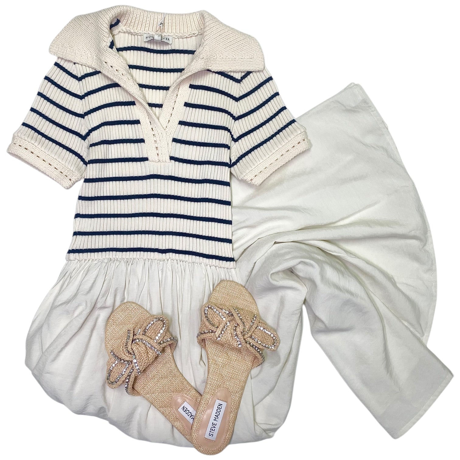 Short SLV Knit Twofer Dress Ivory