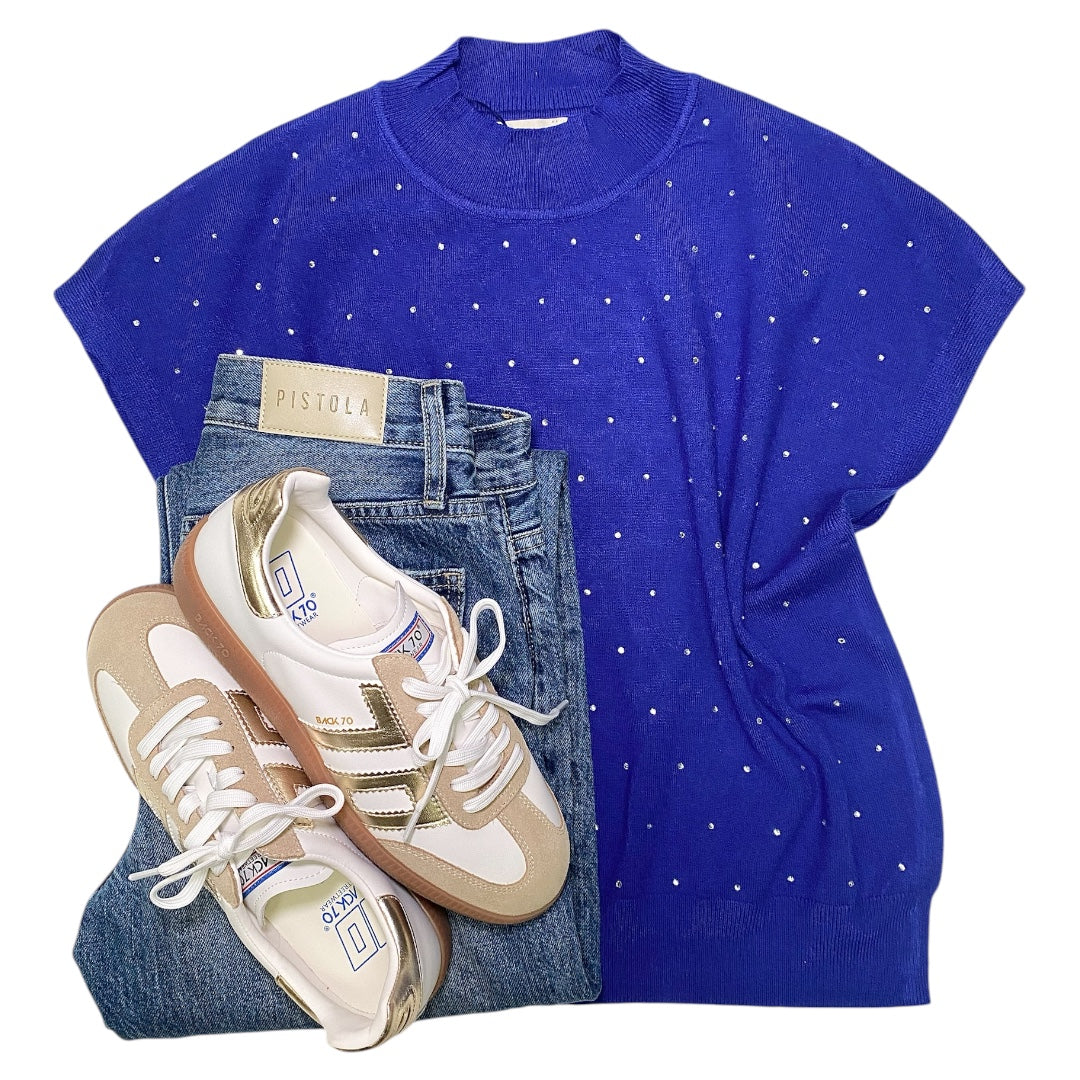 Stormi Rhinestone Mock Neck Sweater Royal Blue