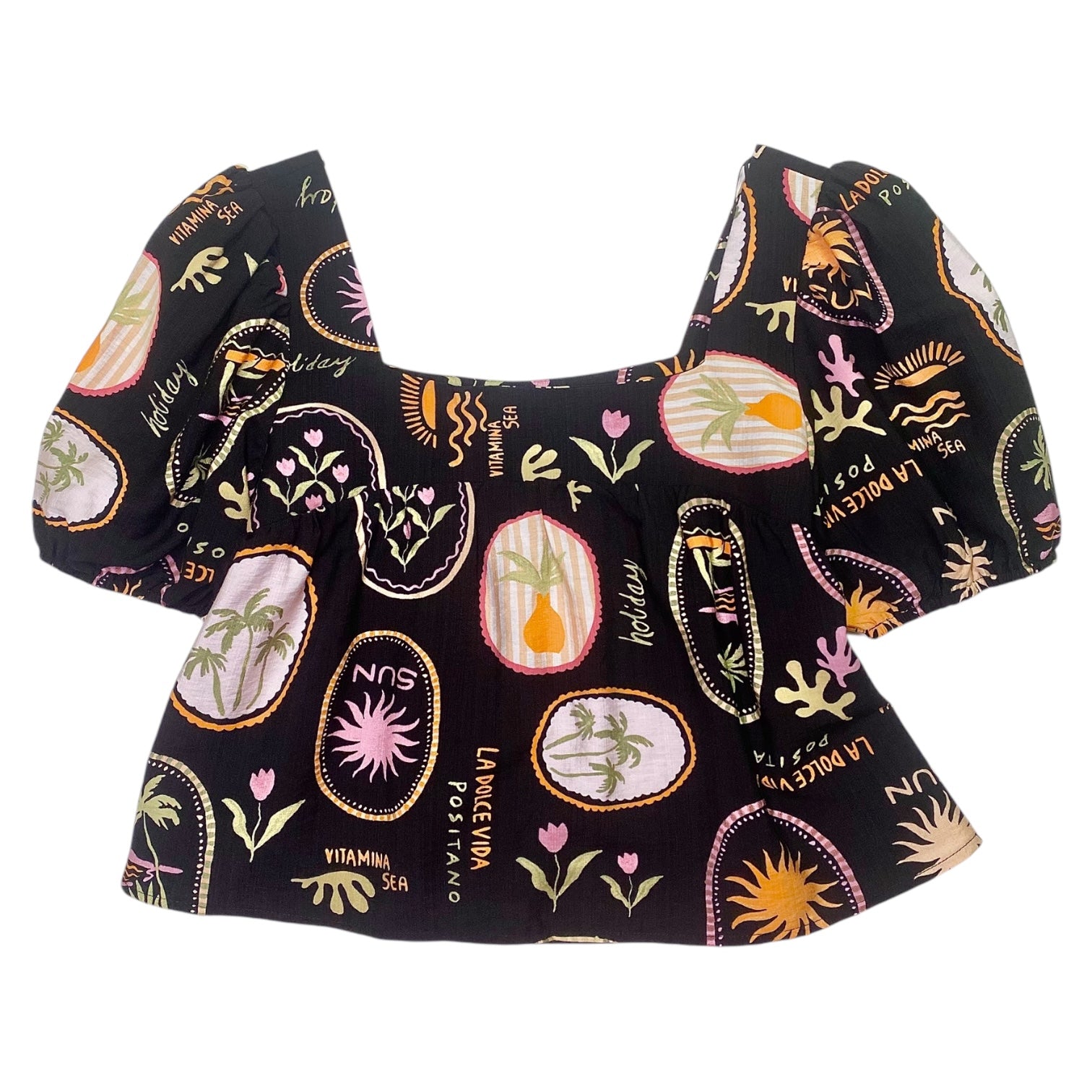 Aruba Puff SLV Top Black Multi