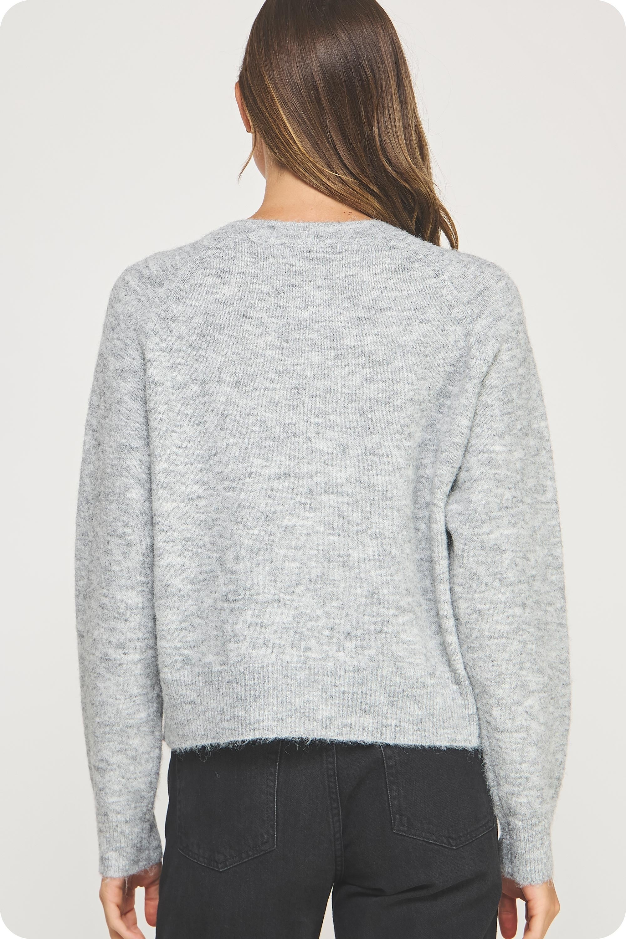 Multi Color Heart Button Sweater Heather Grey