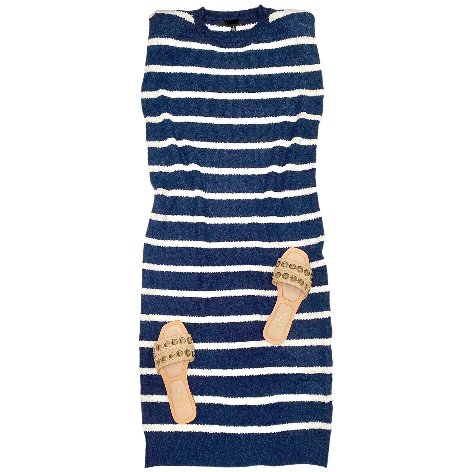 Shoulder Pad Knit Dress Navy/White