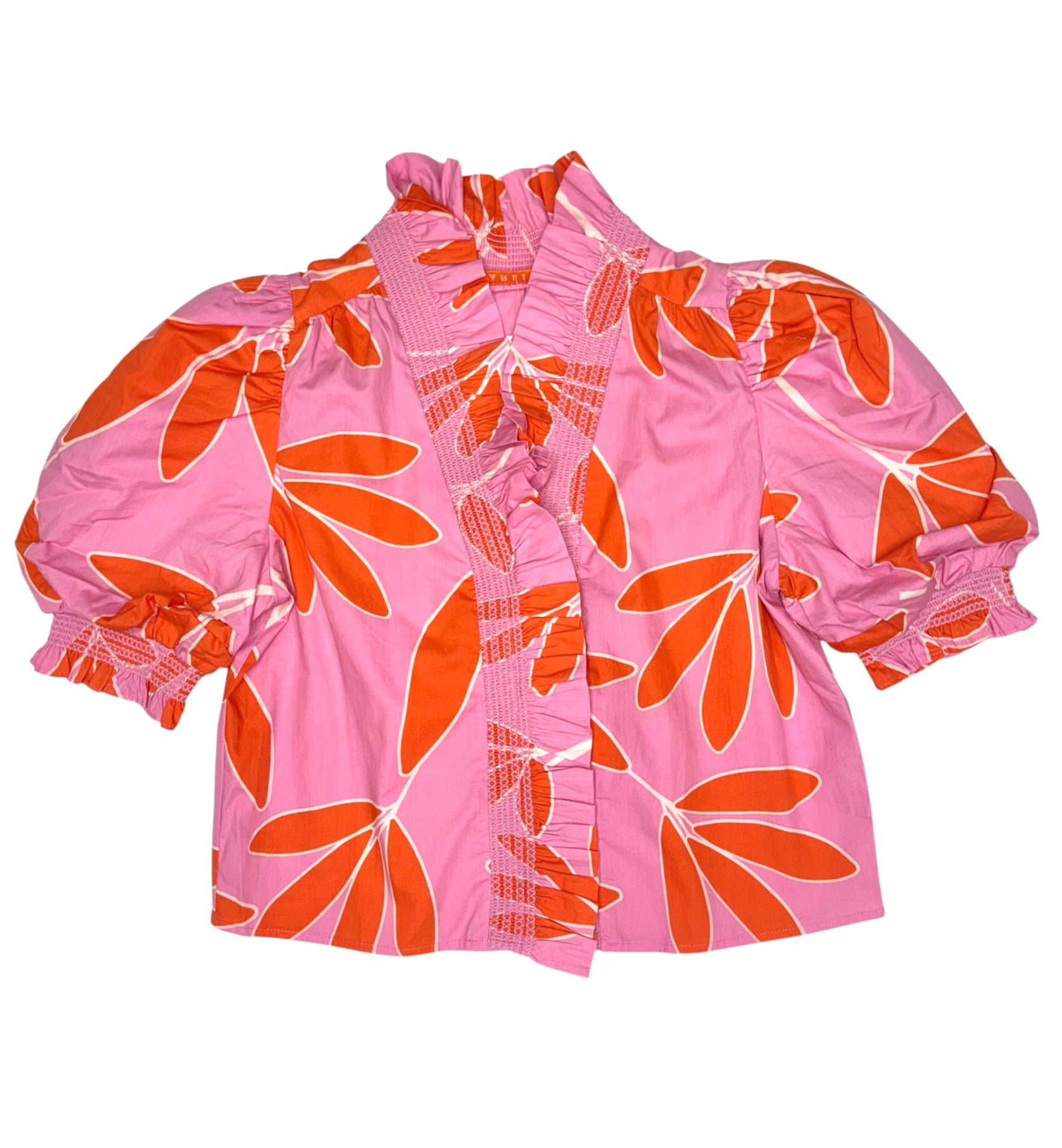 Palm Leaf Floral Ruffle Top Pink