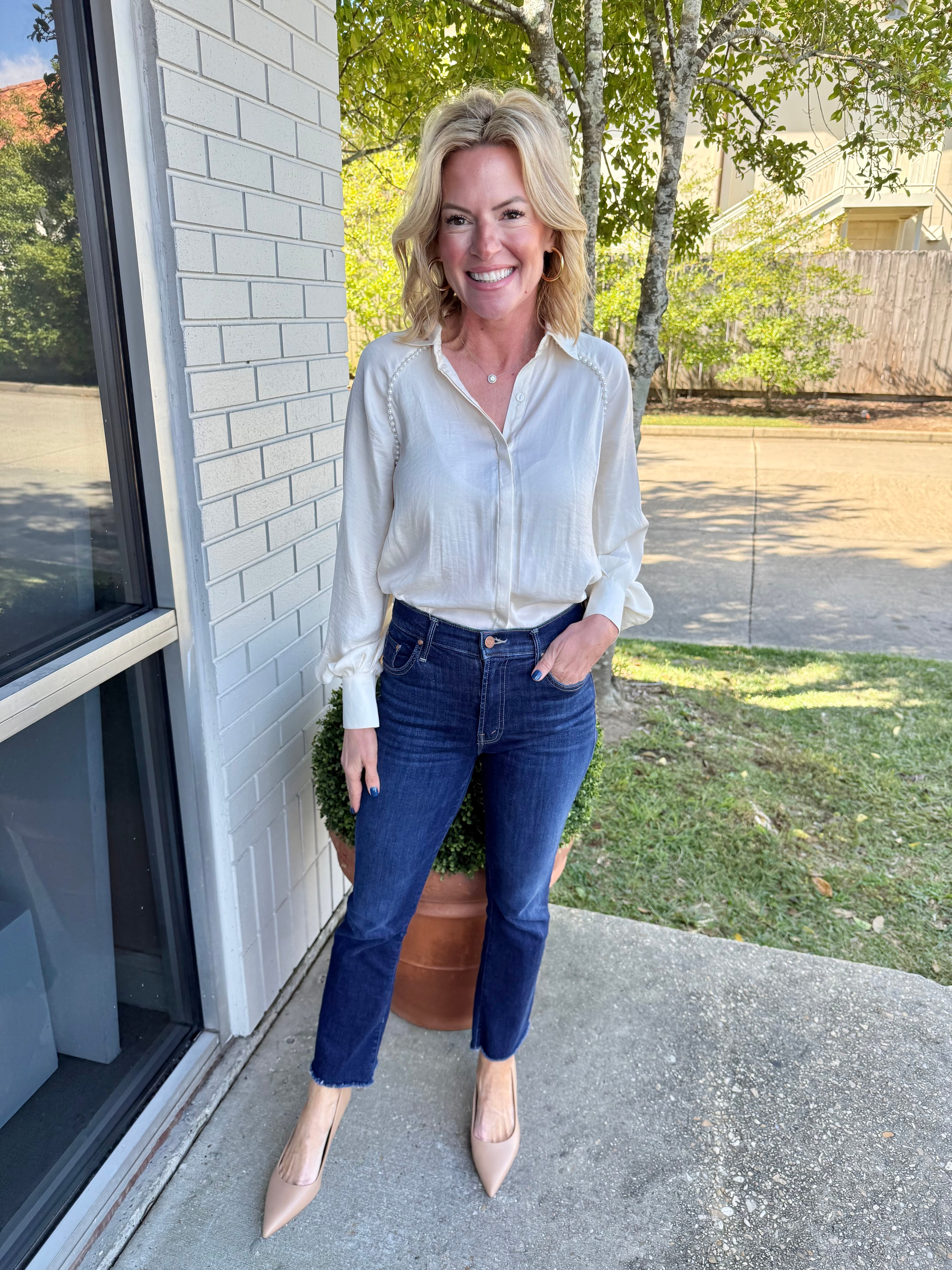 Satin Shirt w/ Pearls Snowbound Combo