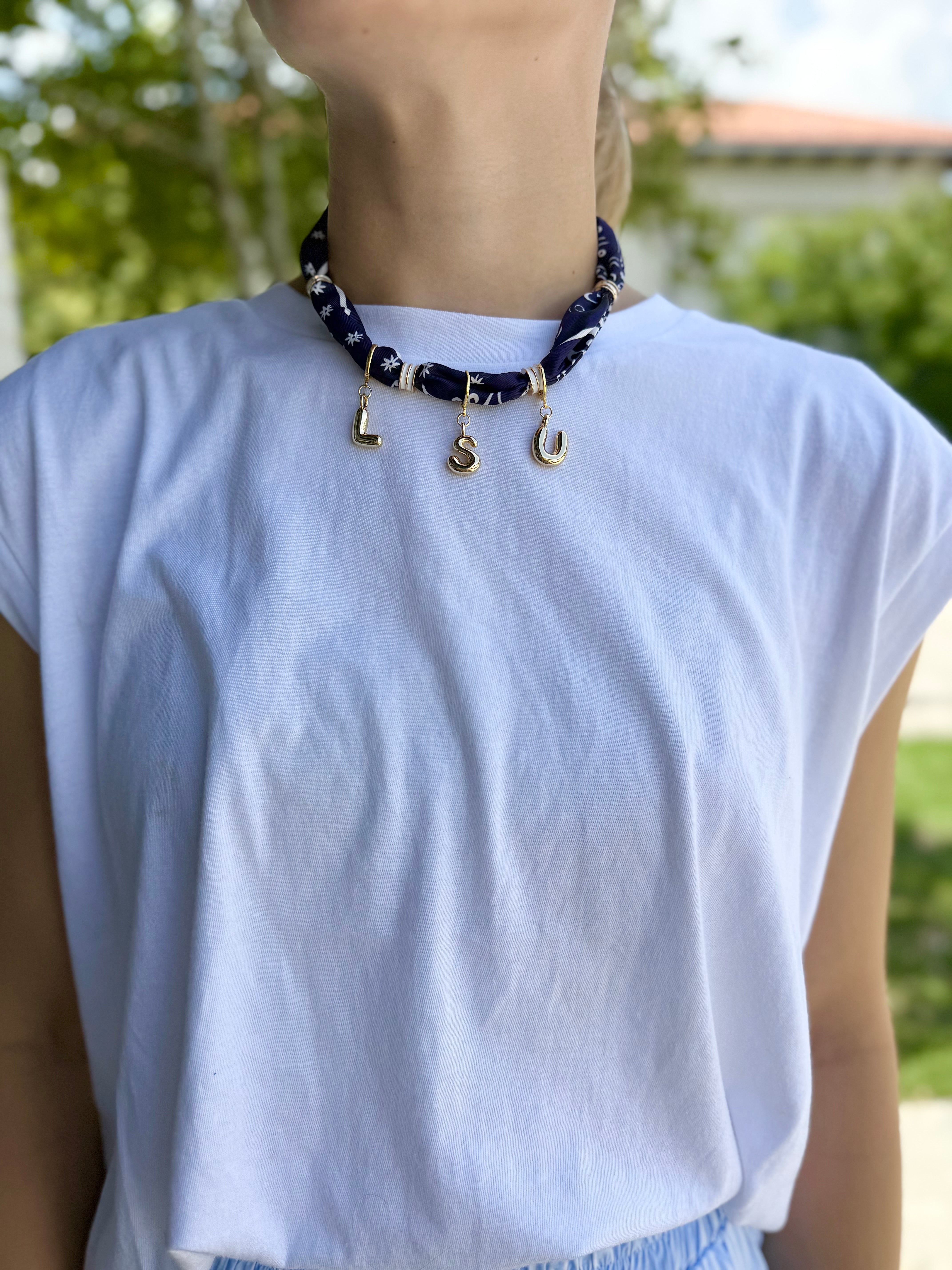 Purple Game Day Bubble Letter Scarf Necklace