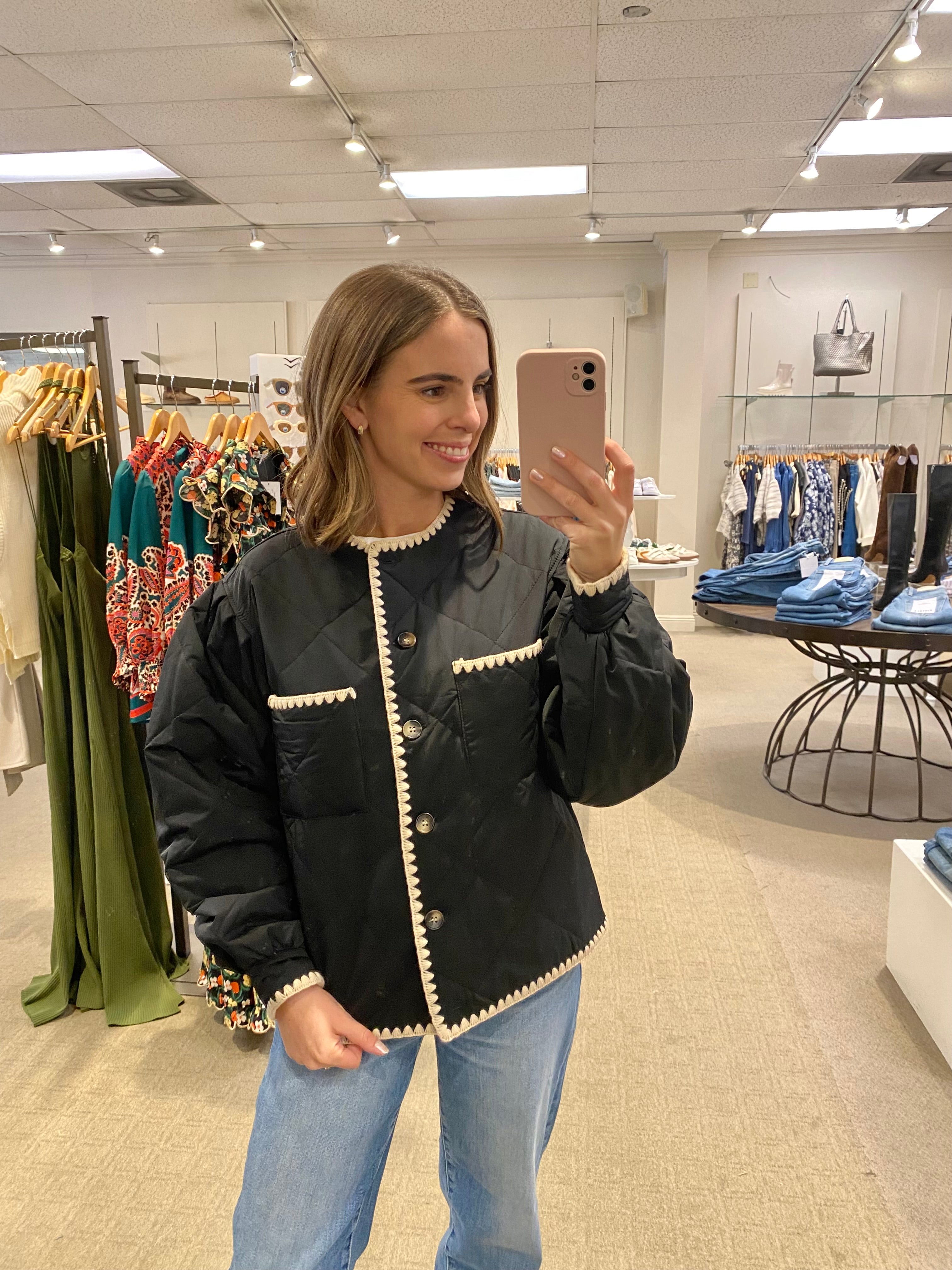 Brooklyn Whipstitch Quilted Jacket Black