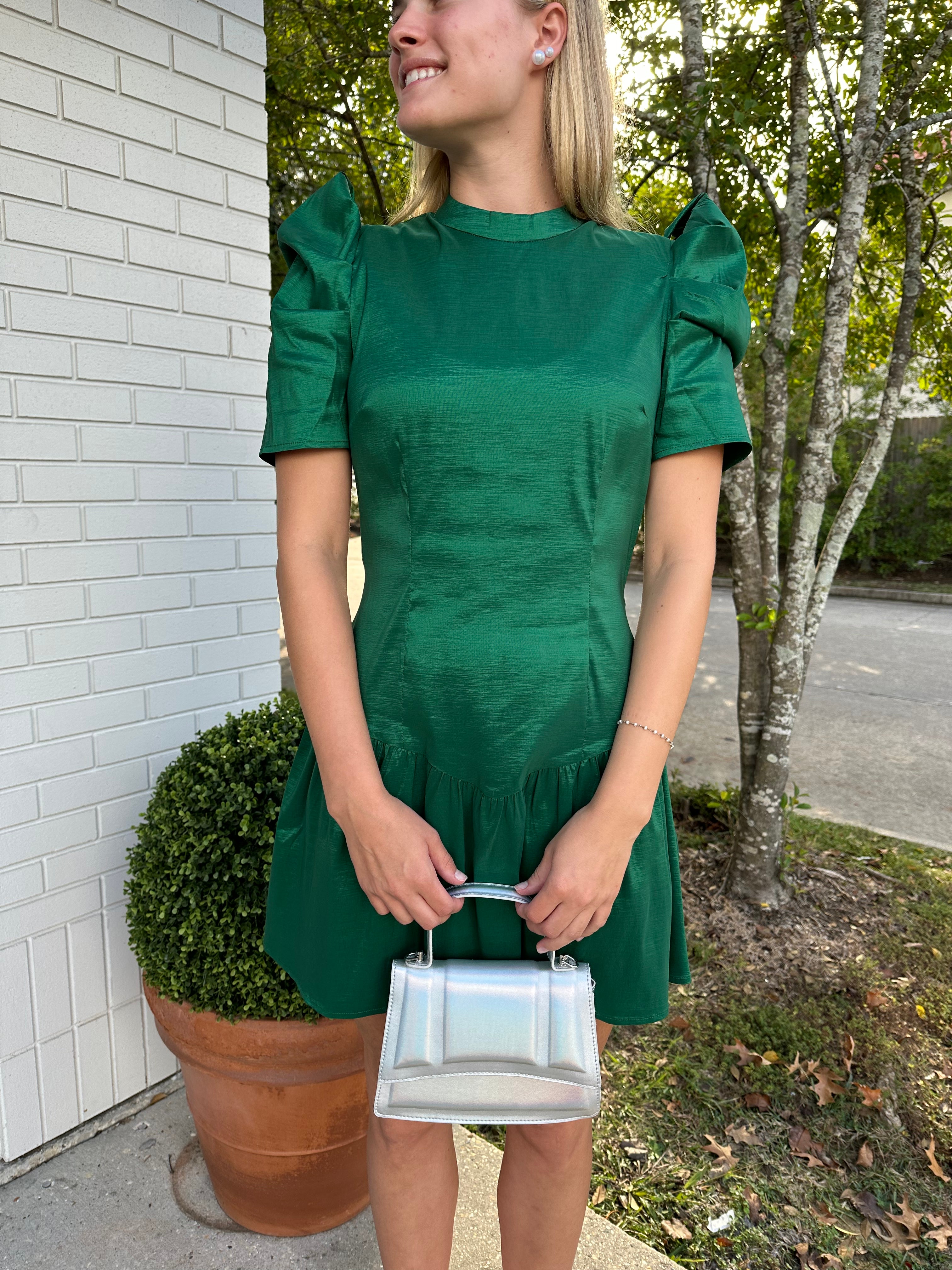 Peony Ruffle Dress Emerald