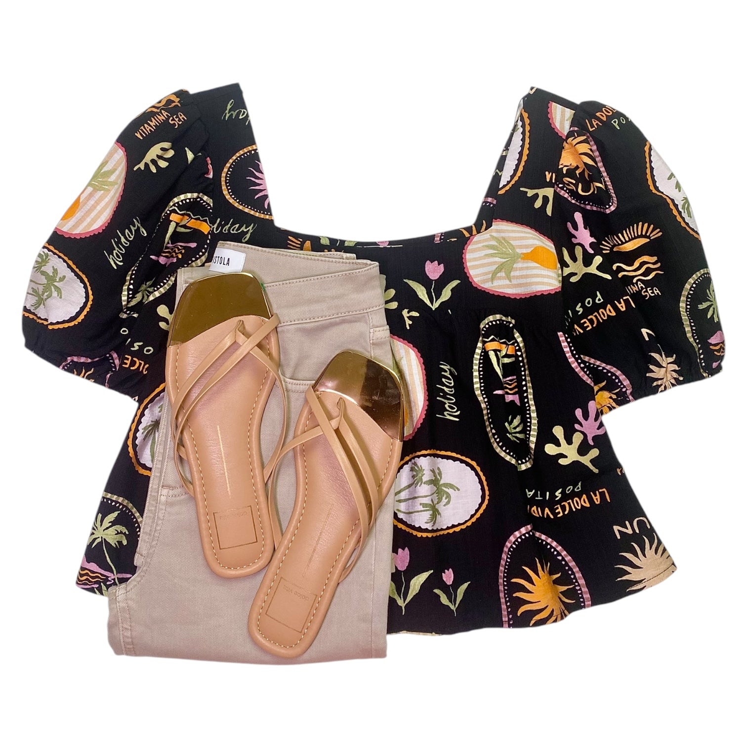 Aruba Puff SLV Top Black Multi