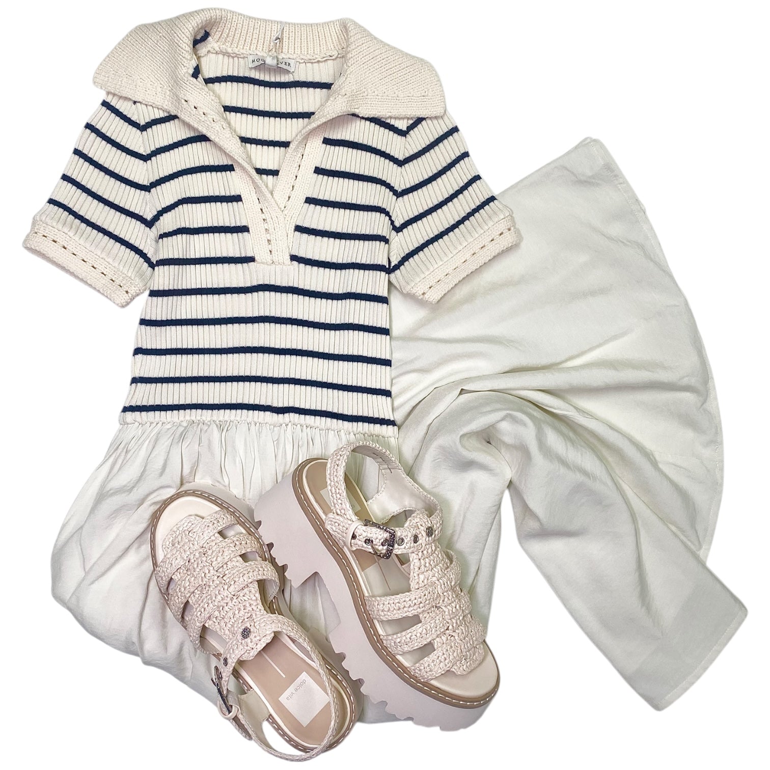 Short SLV Knit Twofer Dress Ivory