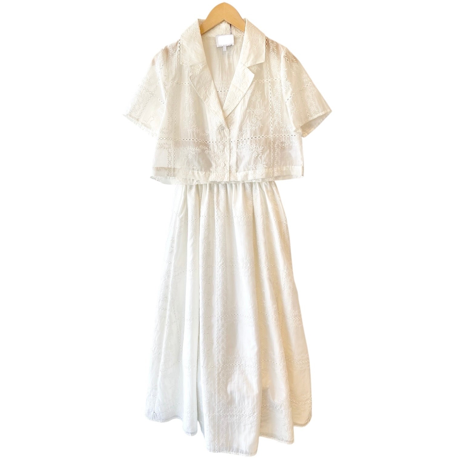 Eyelet Midi Skirt Set Off White