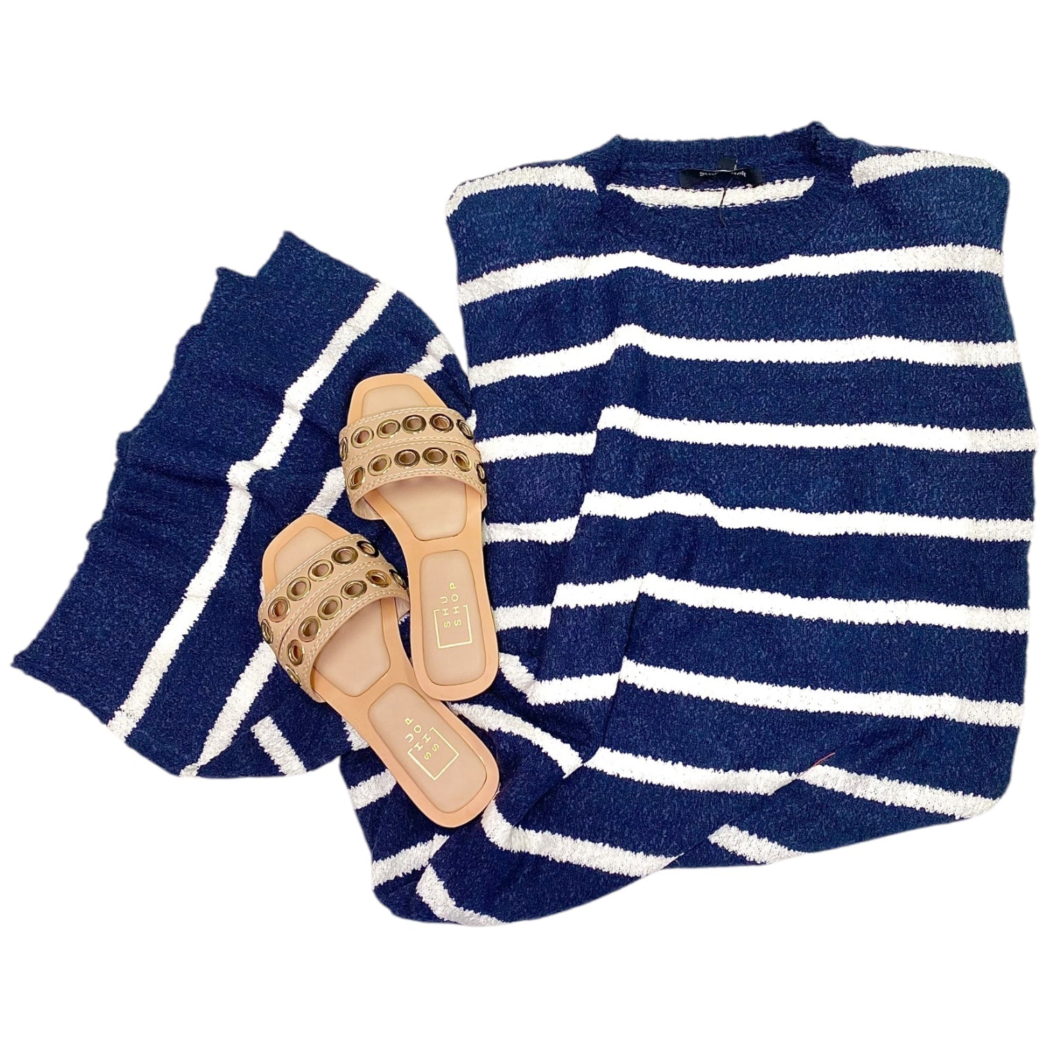 Shoulder Pad Knit Dress Navy/White