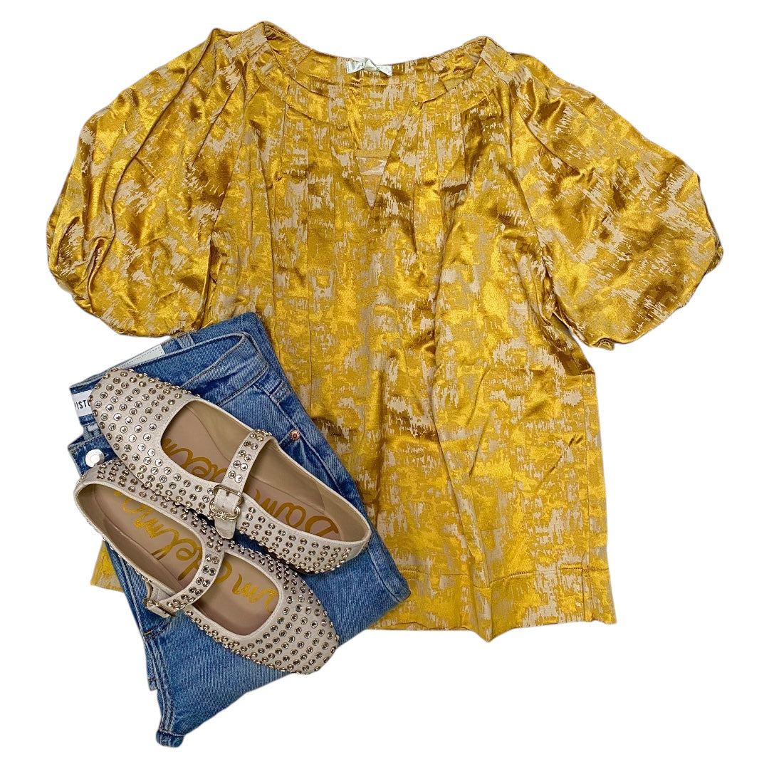 Pleated Puff SLV Top Gold
