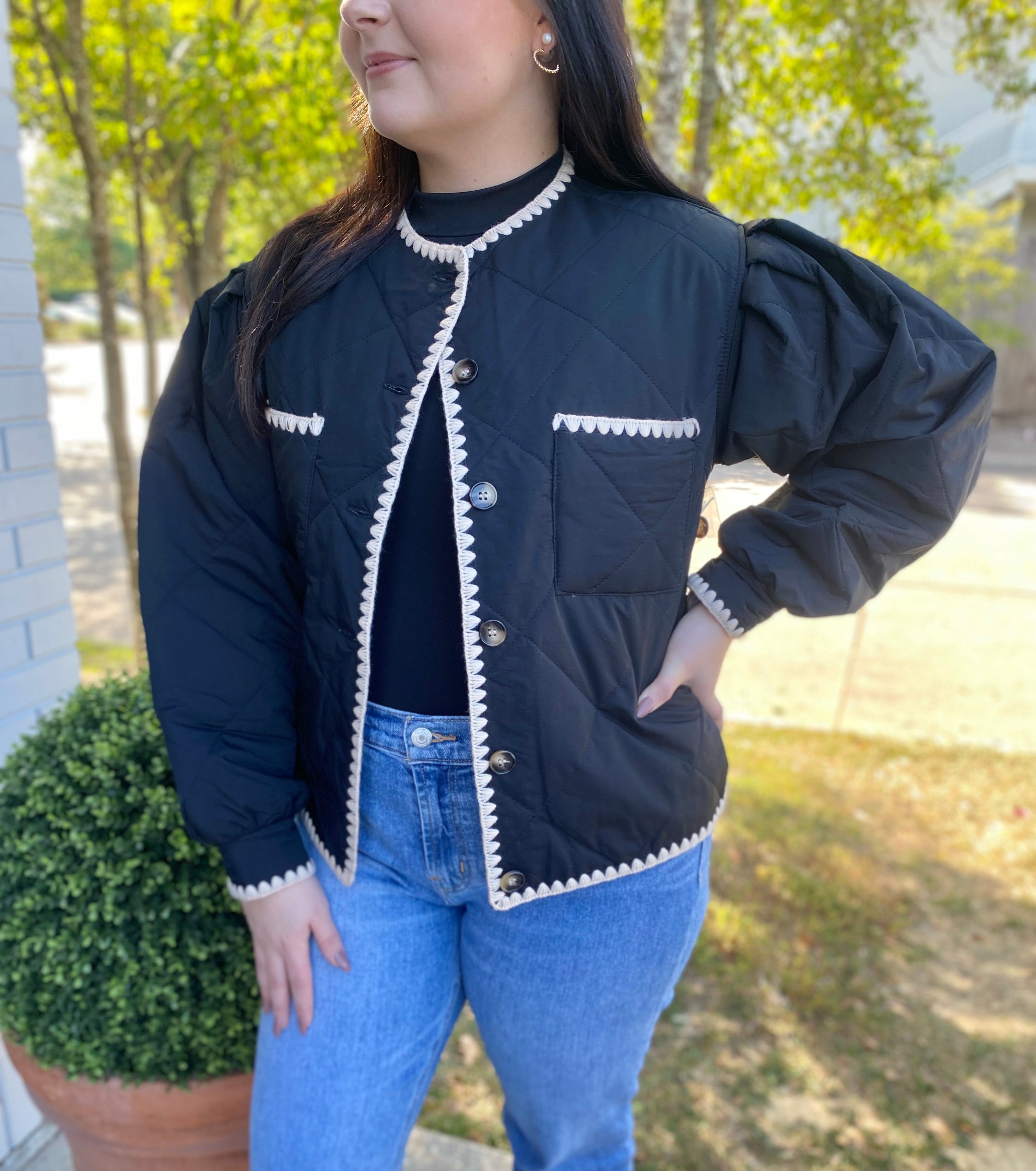 Brooklyn Whipstitch Quilted Jacket Black
