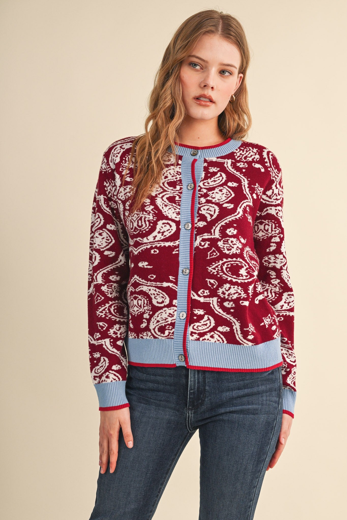Cordelia Sweater Burgandy Blue