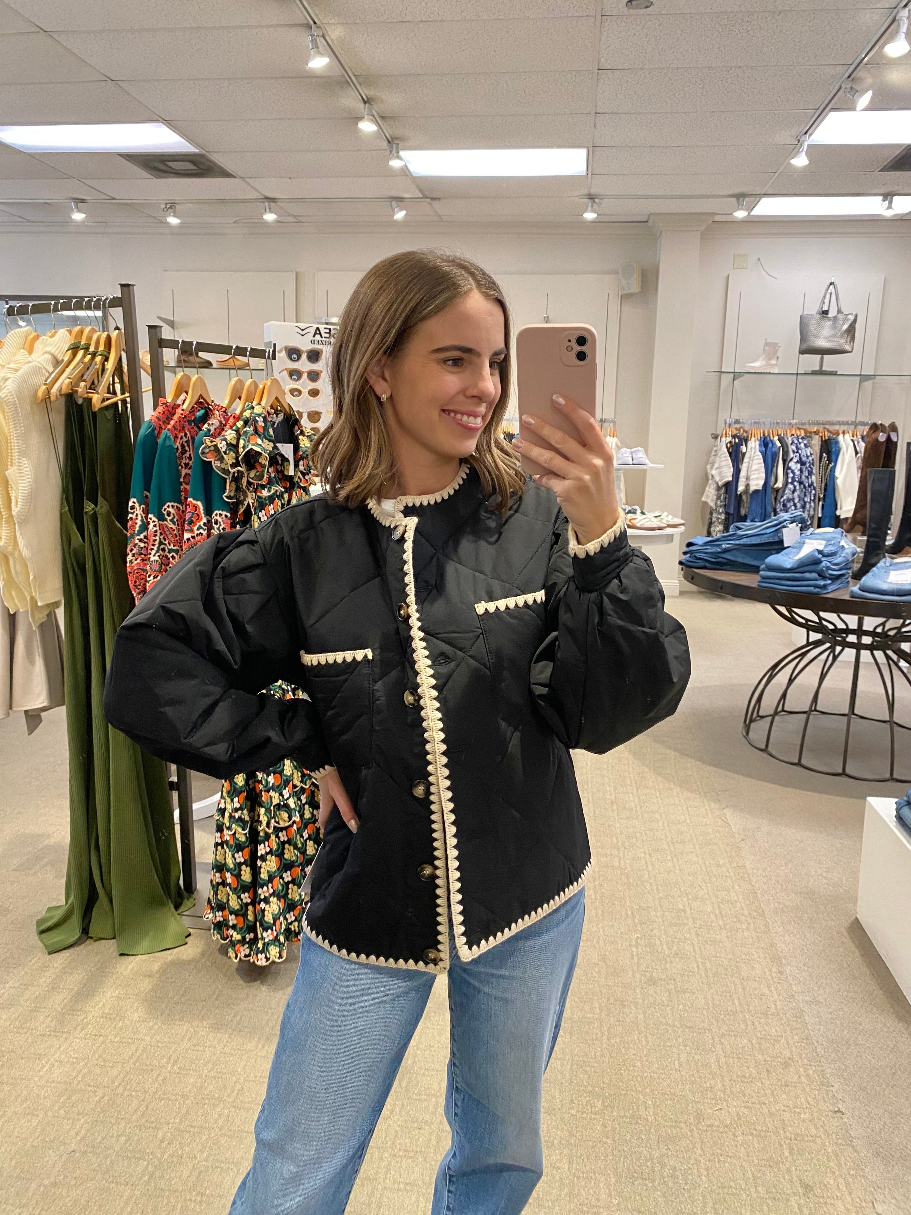 Brooklyn Whipstitch Quilted Jacket Black