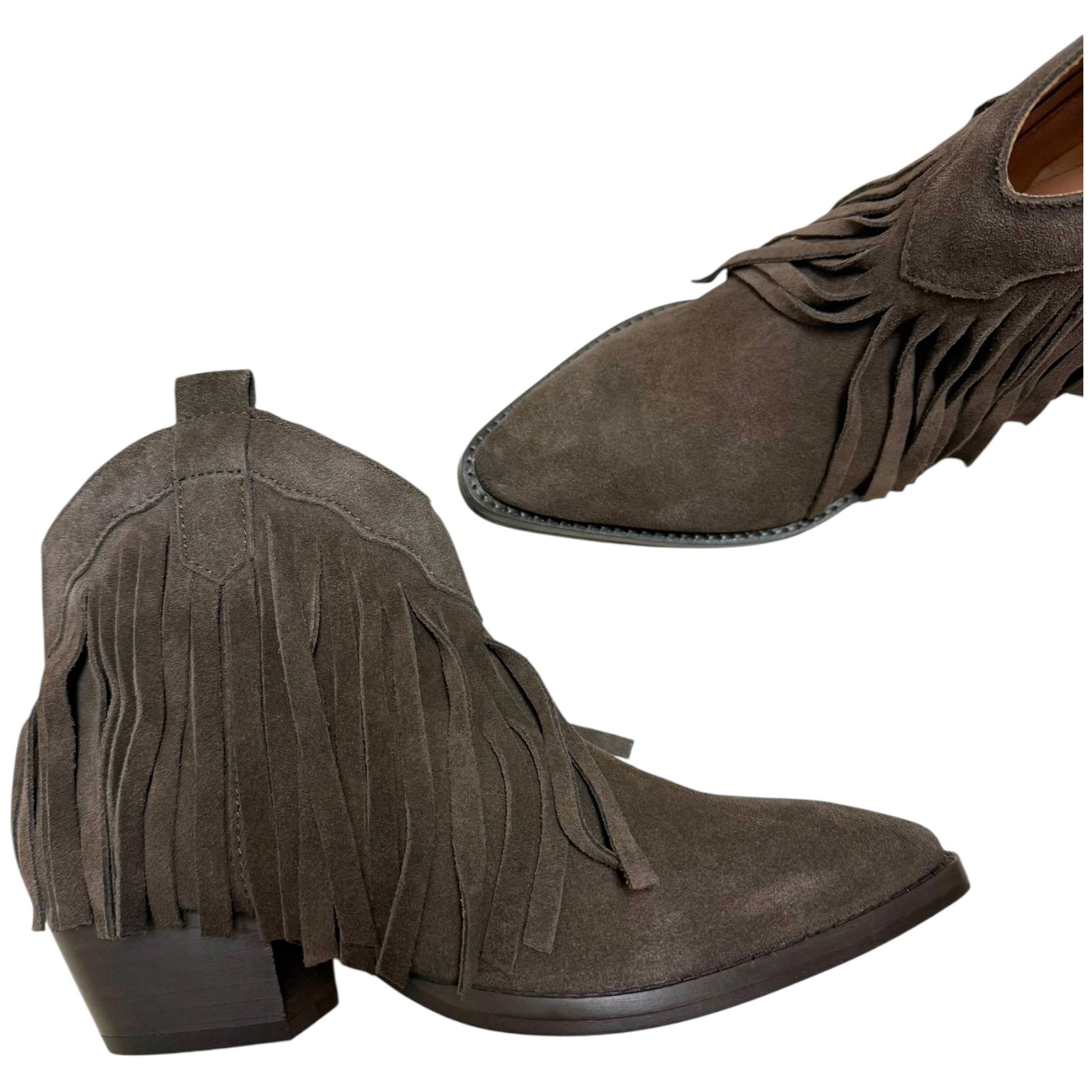 Fringe Ankle Boot DK. Brown Suede