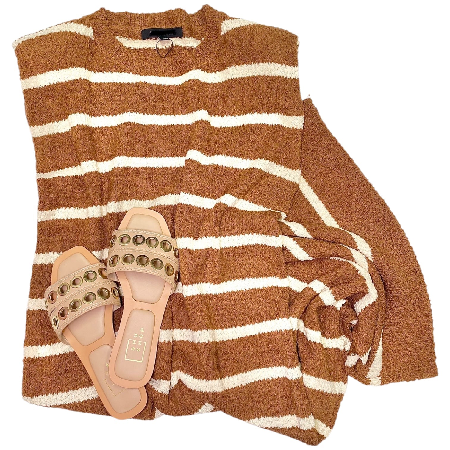Shoulder Pad Knit Dress Brown/Ecru