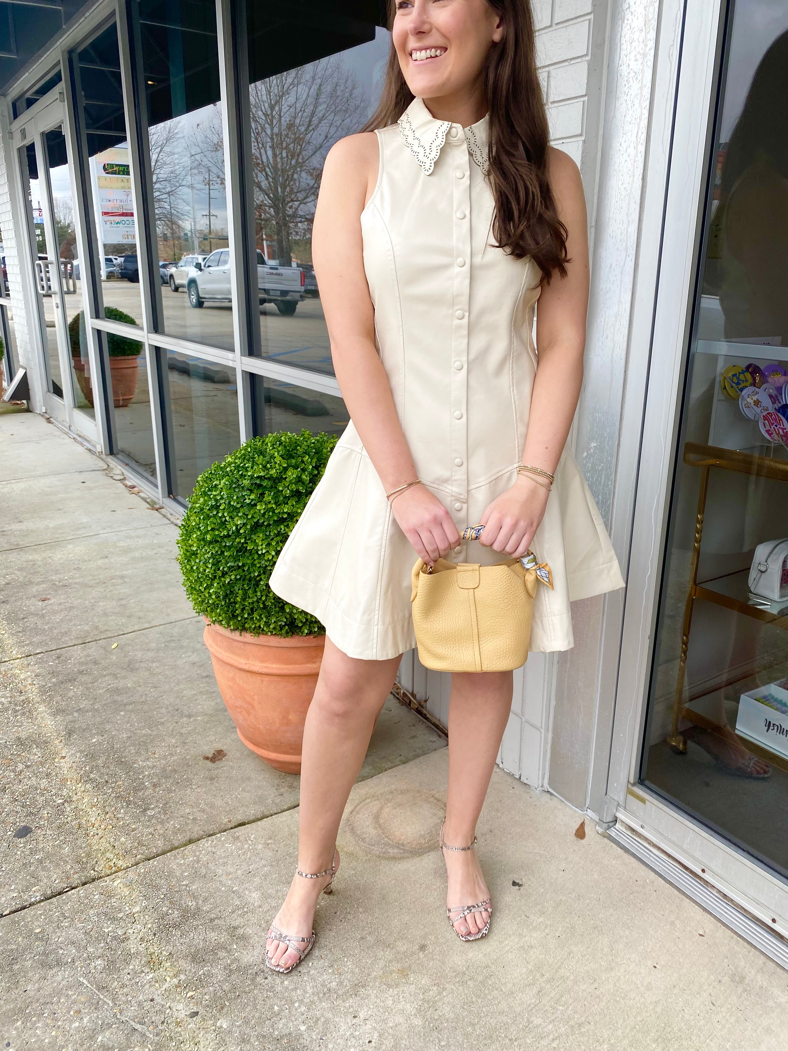 Barrett Faux Leather Mini Dress Ivory
