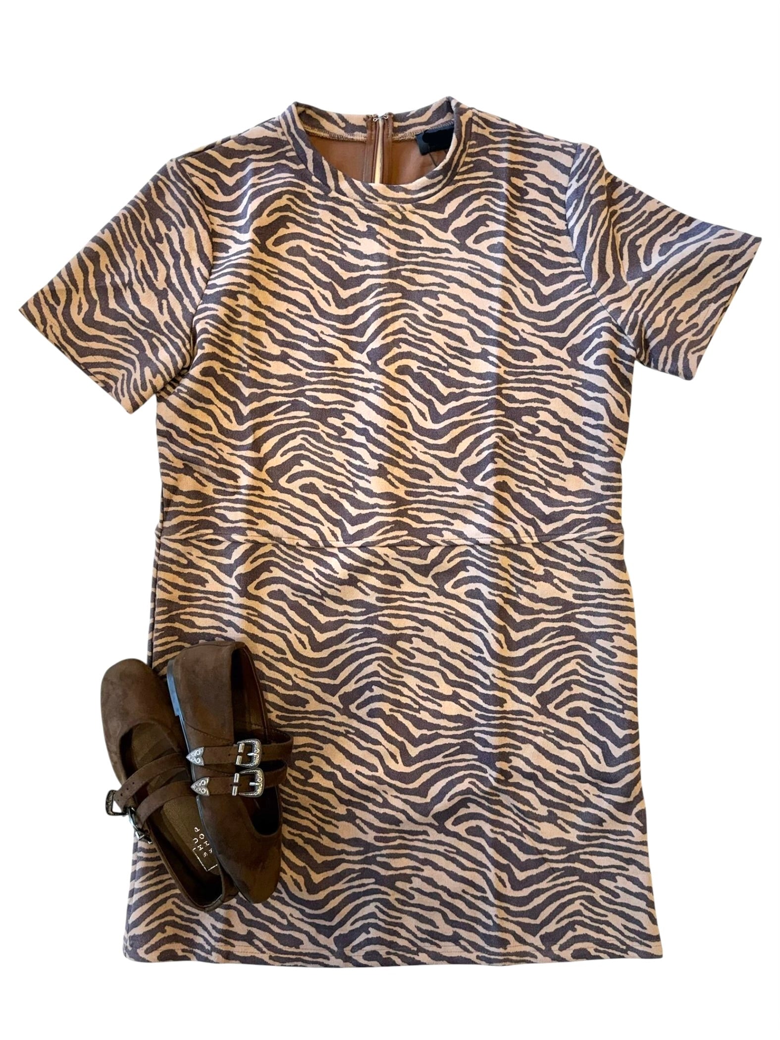 Animal Print Faux Suede Dress Brown