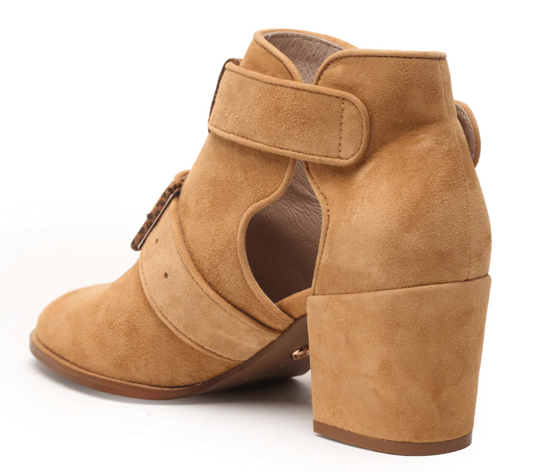 Suede Cut Out Block Bootie Tan