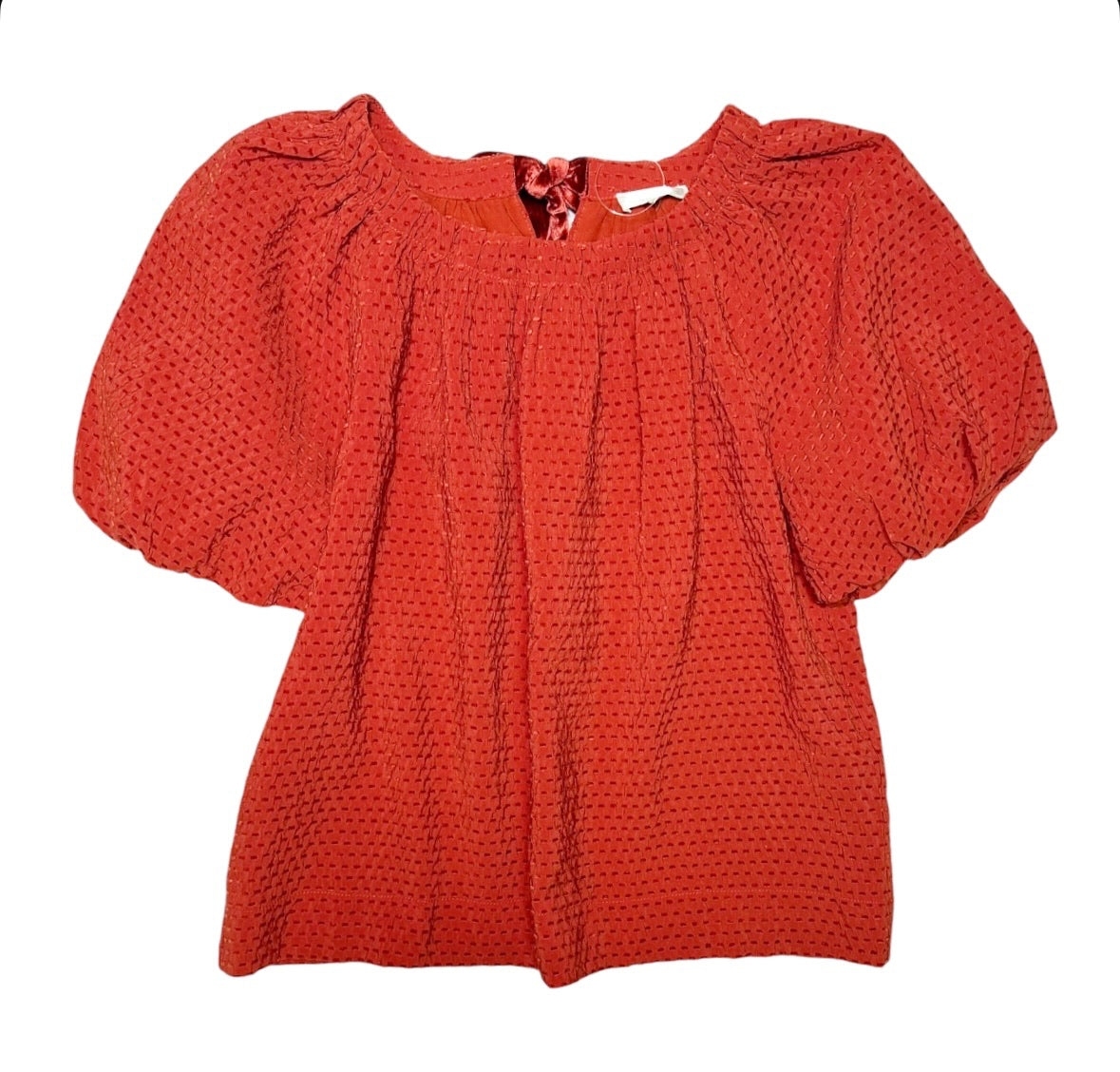 Gathers Tie Neck Top Rust