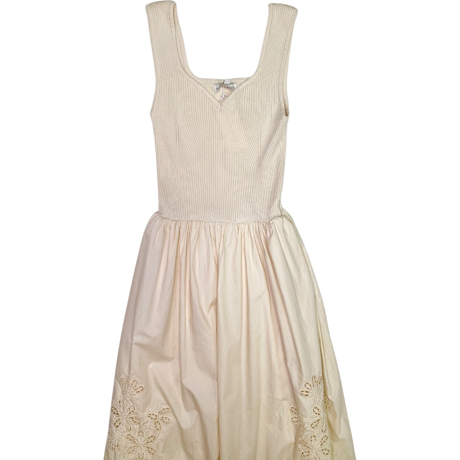 Sweater Top Eyelet Detail Midi Dress Cream