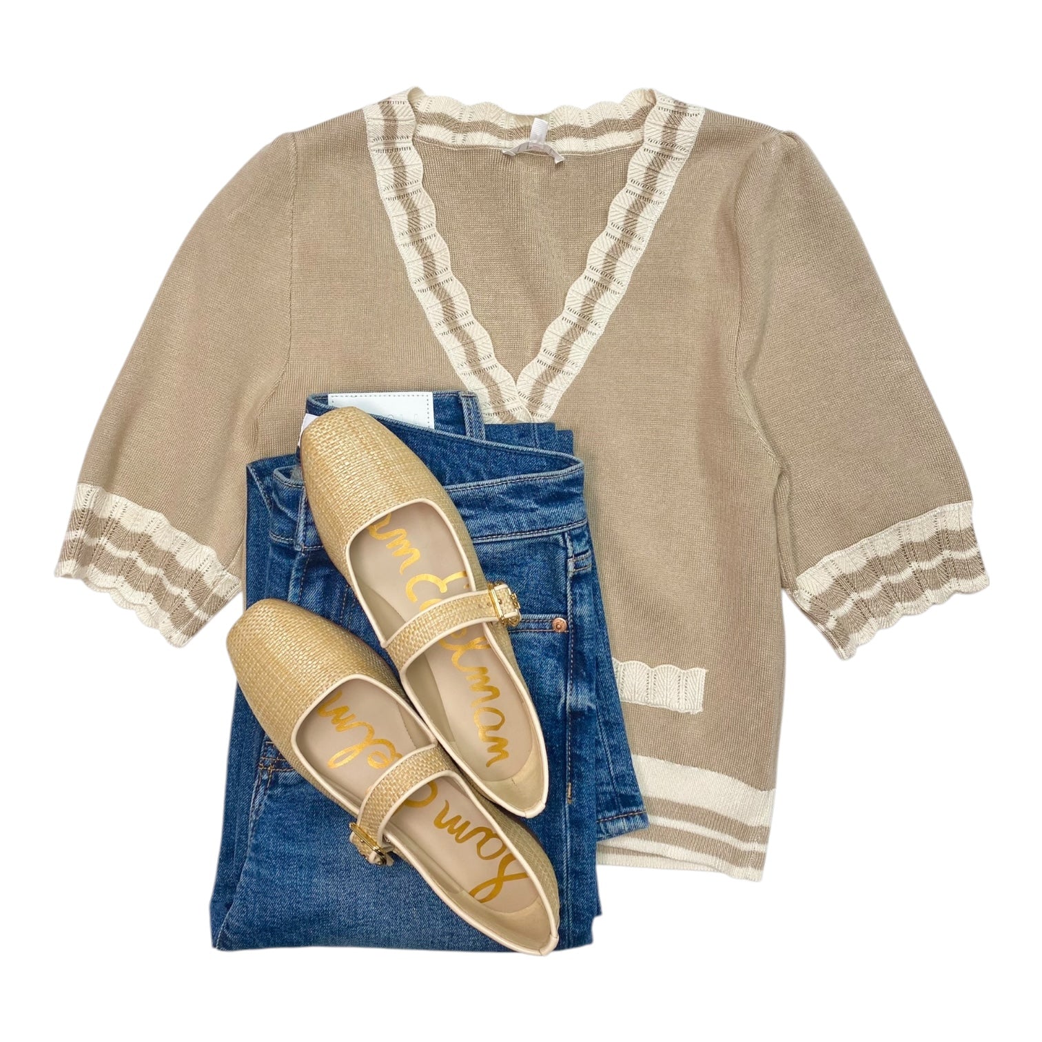 Ashlyn Scalloped Cardigan Beige