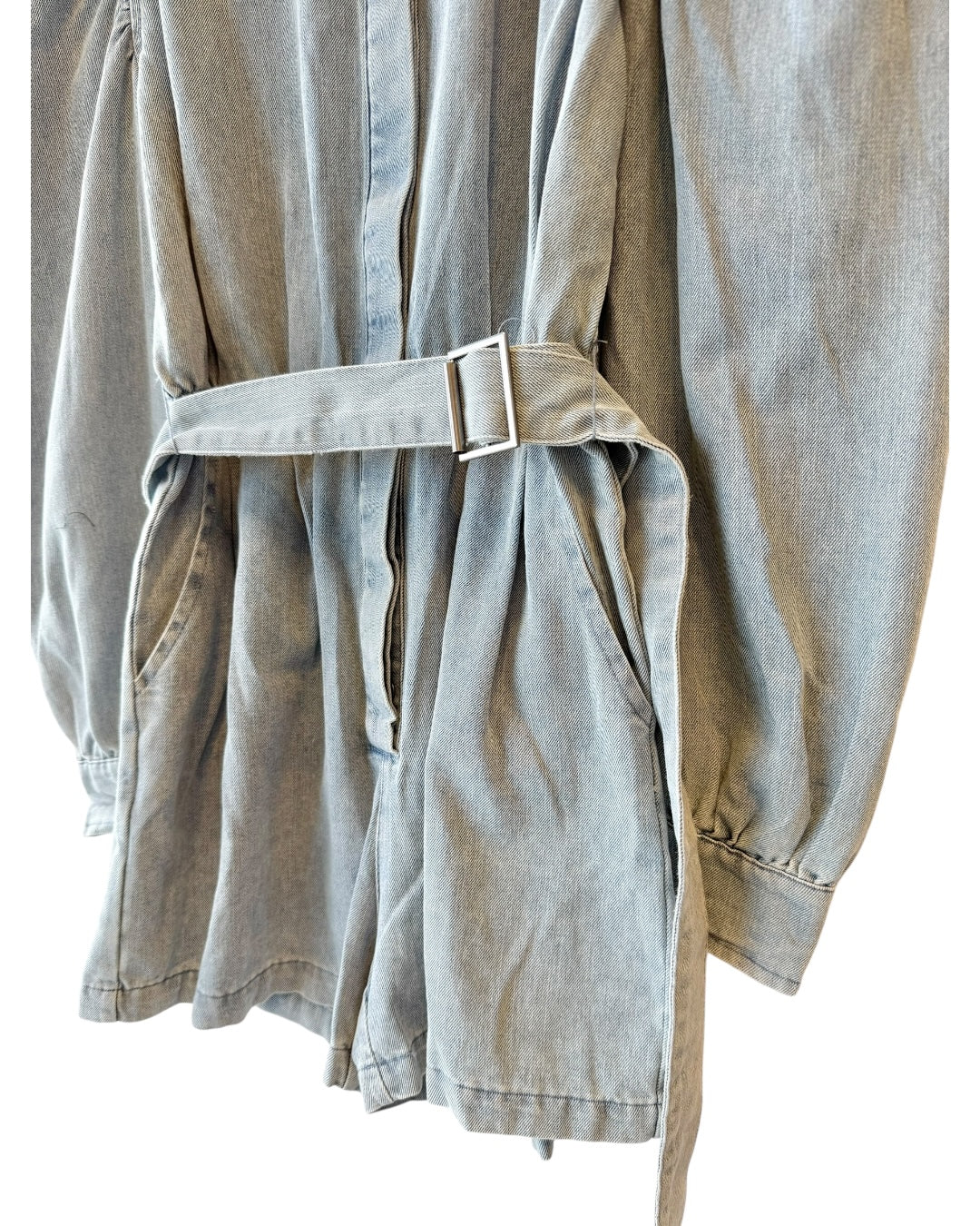 Denim Belt Romper Blue