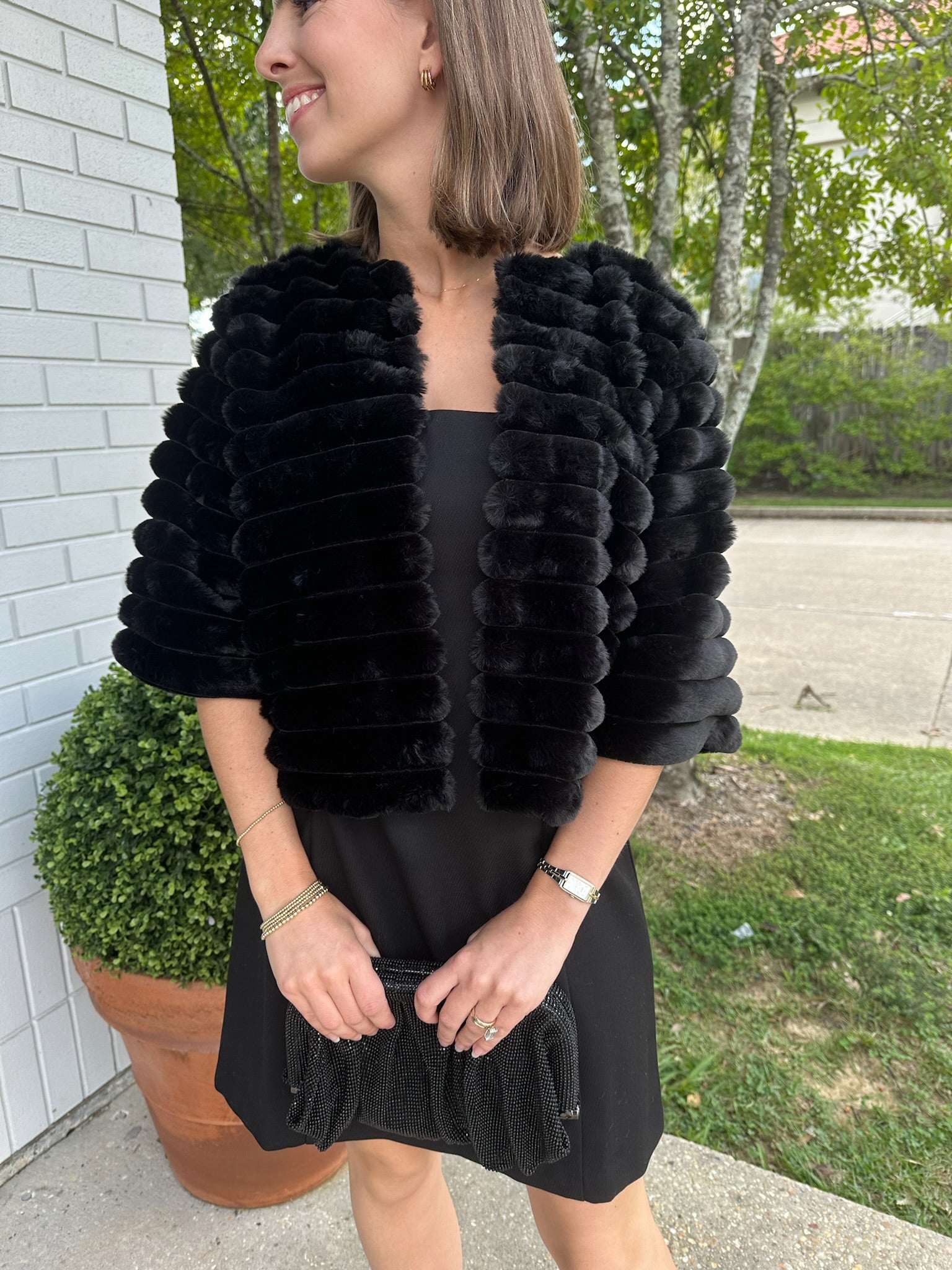 Cropped Fur Jacket Black
