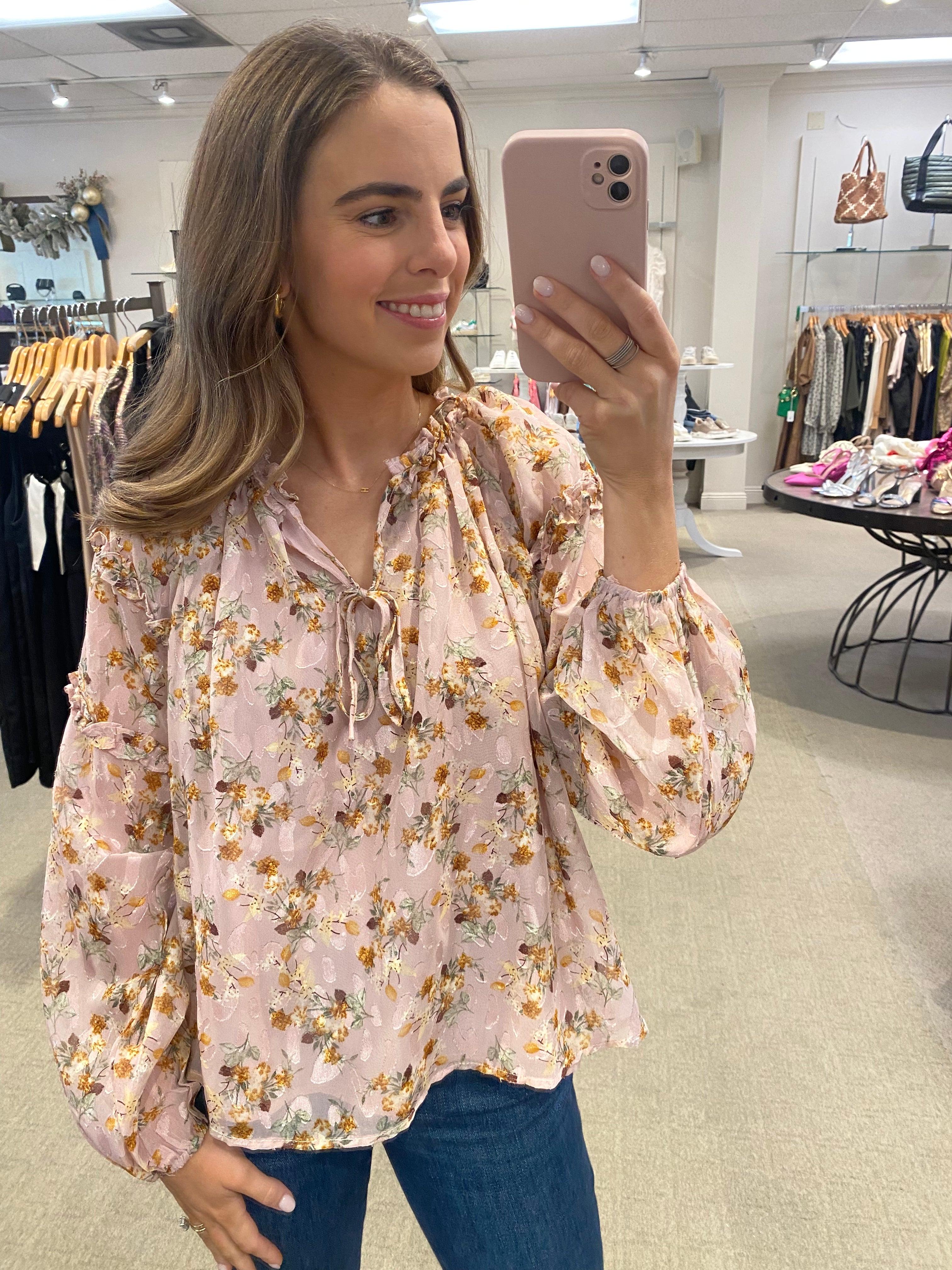Floral Ruffle Neck Top