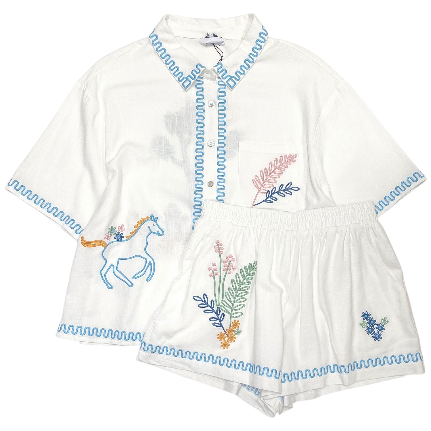 Button Down Shorts Set Off White