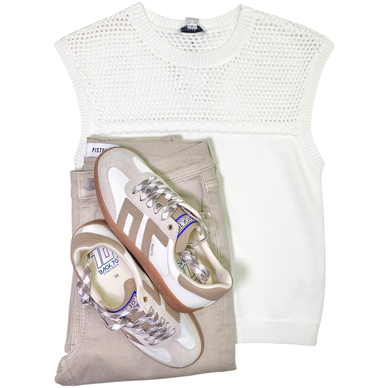 Round Neck Sweater Tank Top White